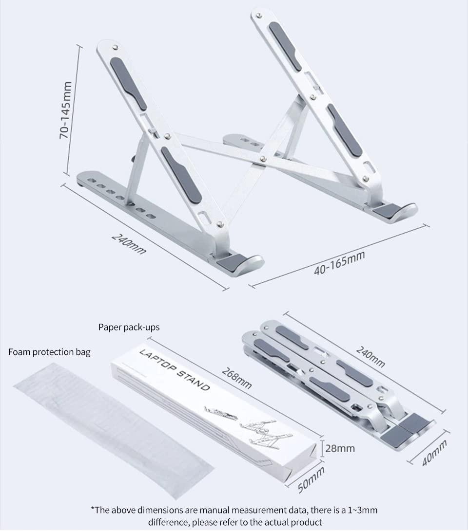 TranLong Portable Laptop Stand, Universal Portable Laptop Stand Adjustable ABS or Aluminum Desktop Stand for MacBook Air Pro Tablet Laptop Holder (Silver)