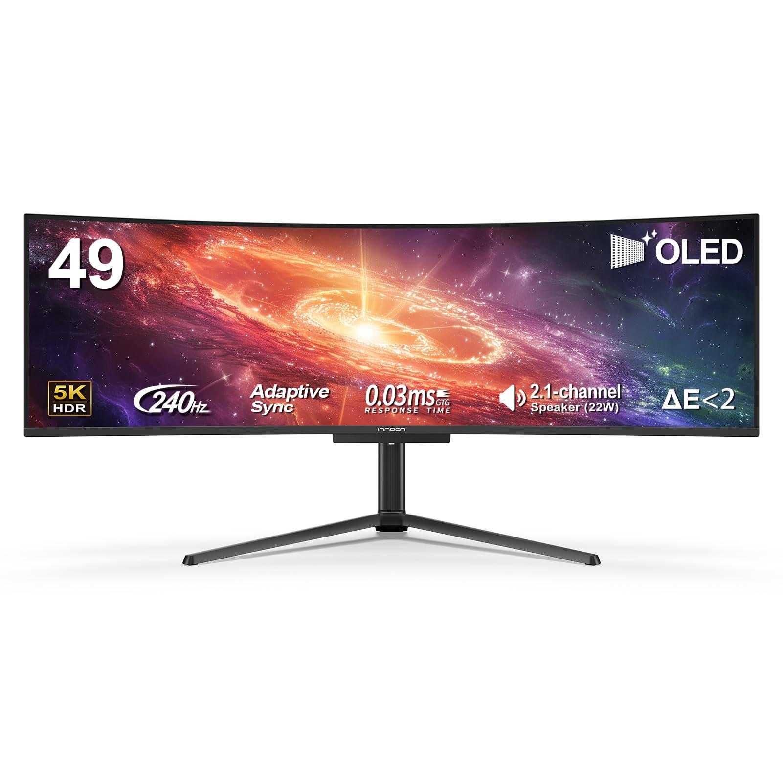 INNOCN INNOCN 49\" 49Q1S OLED Curved Gaming Monitor 5120 x 1440p 240Hz, 0.03ms, USB Type C 90W, HDMI 2.1, DisplayPort, USB Hub, Surrounding Speakers, Adaptive-Sync, Height Adjustable Stand, Black