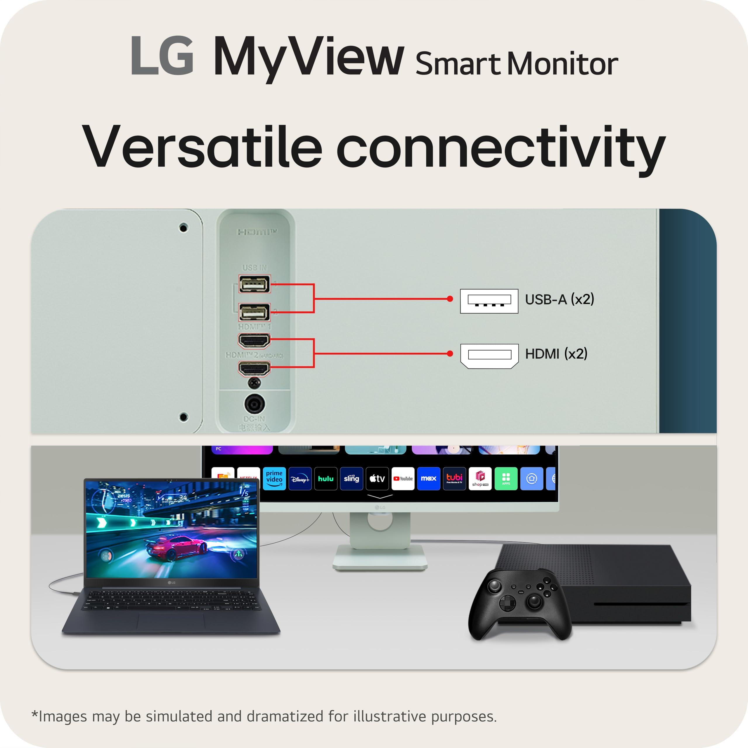 LG LG 27SR50F-G MyView Smart Monitor 27-Inch FHD (1920x1080) IPS Display, webOS 23, HDR 10, x2 Built-in Speakers, AirPlay 2, Screen Share, Bluetooth, ThinQ App, Remote Control, Green