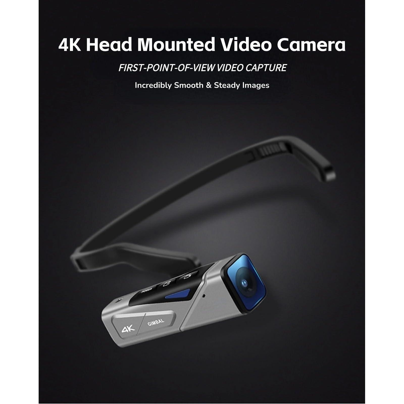 Yoidesu Yoidesu 4K Head Mounted Video Camera, Ultra HD 4K 60FPS Wearable Video Camcorder 20MP Hands Vlog Camera, 120 Wide Angle APP Control Anti Shake Autofocus Video Stabilizer