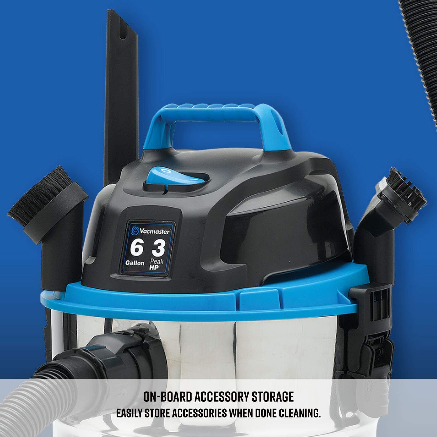 Vacmaster Vacmaster, VQ607SFD, 6 Gallon 3 Peak HP Stainless Steel Wet/Dry Shop Vacuum