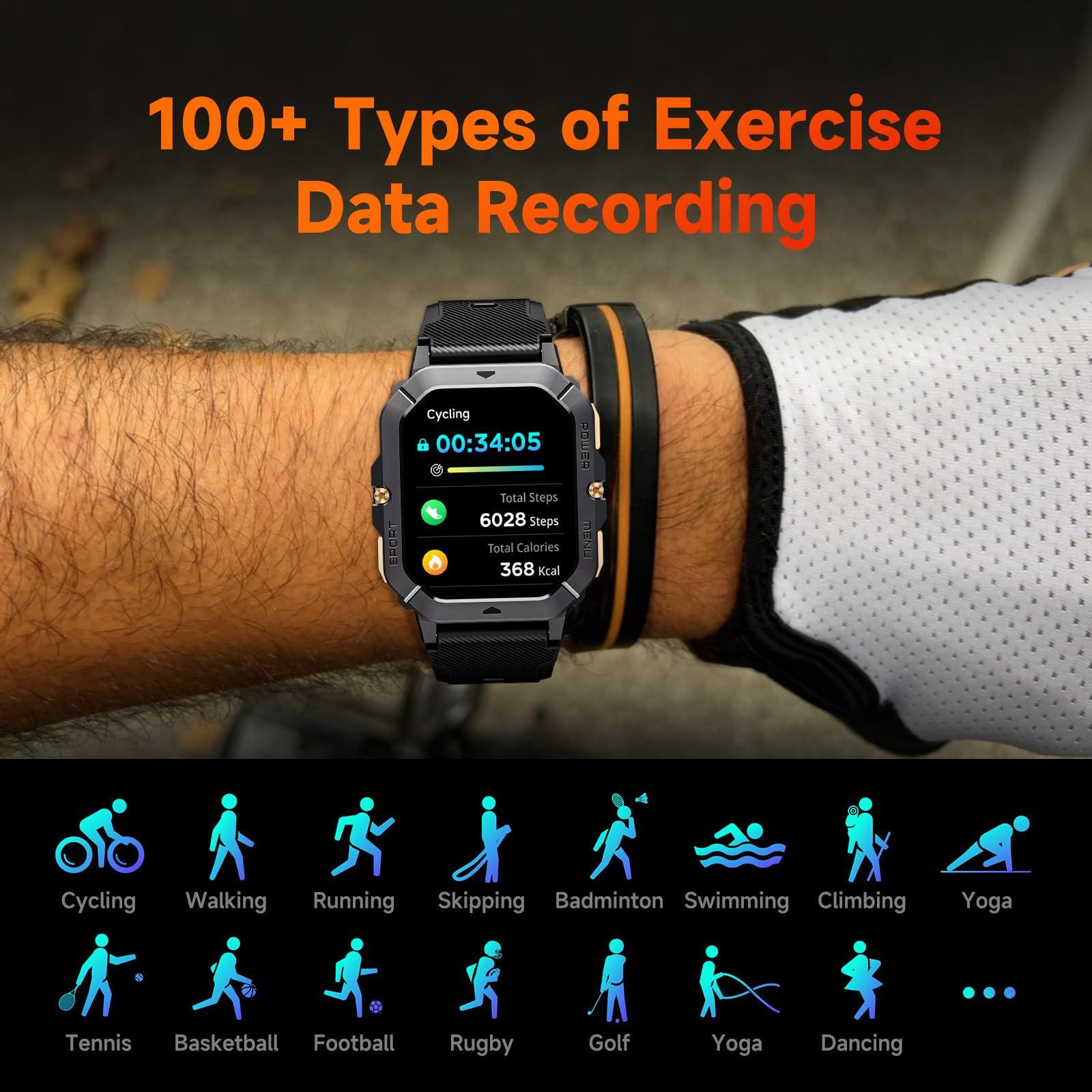 Onesee Smart Watch BT101 Waterproof Military Watch 2.03 HD Touchscreen, Sport Fitness Activity Tracker Blood Pressure Blood Oxygen Heart Rate Monitor Smartwatches Compatible with iOS and Android