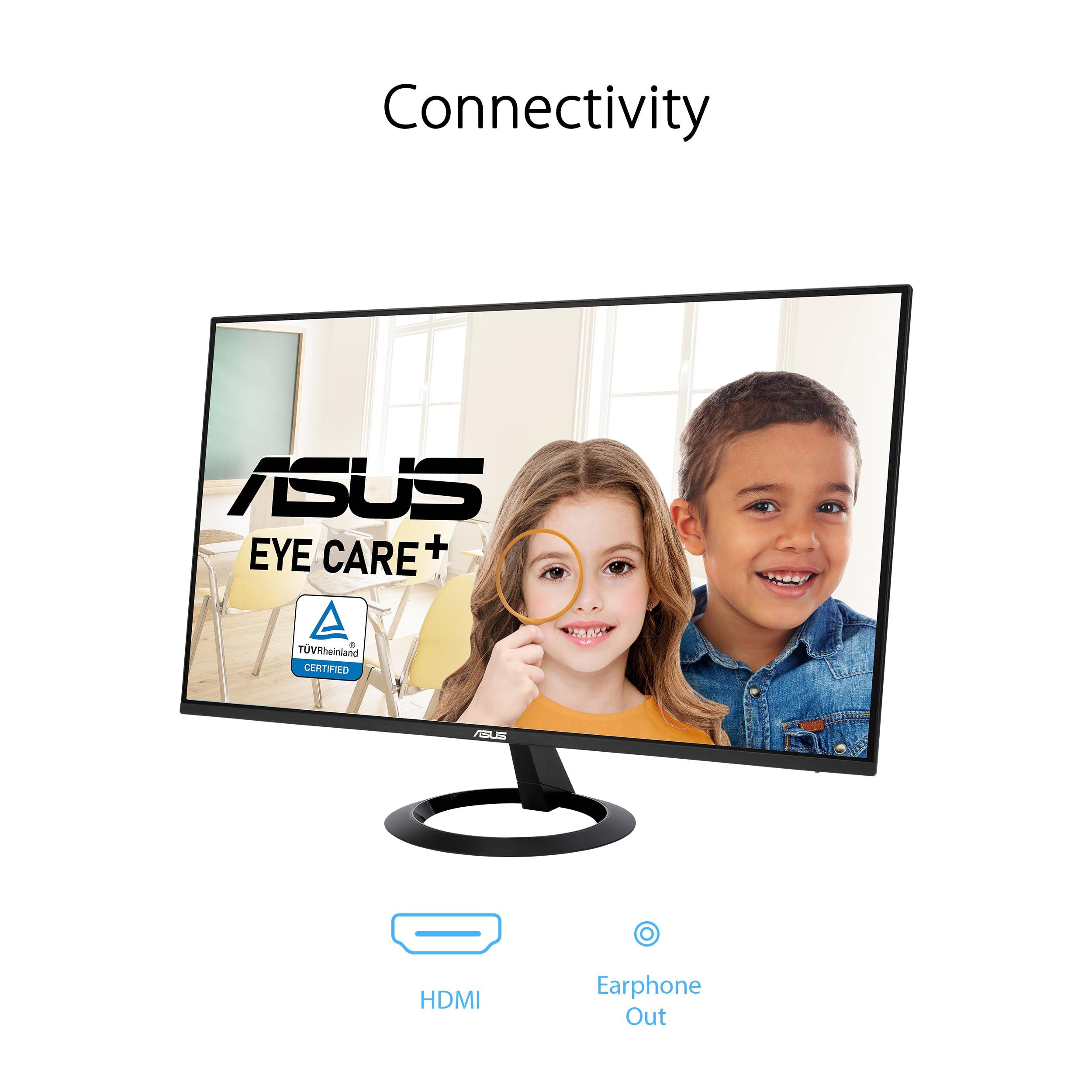 ASUS ASUS 24 (23.8-inch viewable) Eye Care Monitor (VZ24EHF) - IPS, Full HD (1920 x 1080), Frameless, 100Hz, Adaptive-Sync, 1ms, HDMI, Low Blue Light, Flicker Free, Ultra-Slim Profile, 3 Year Warranty