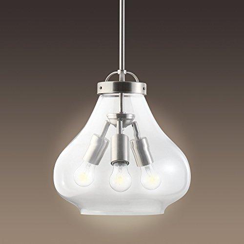 Globe Electric Globe Electric 65113 3-Light Pendant with Clear Glass Shade, 12", Brushed Steel Finish