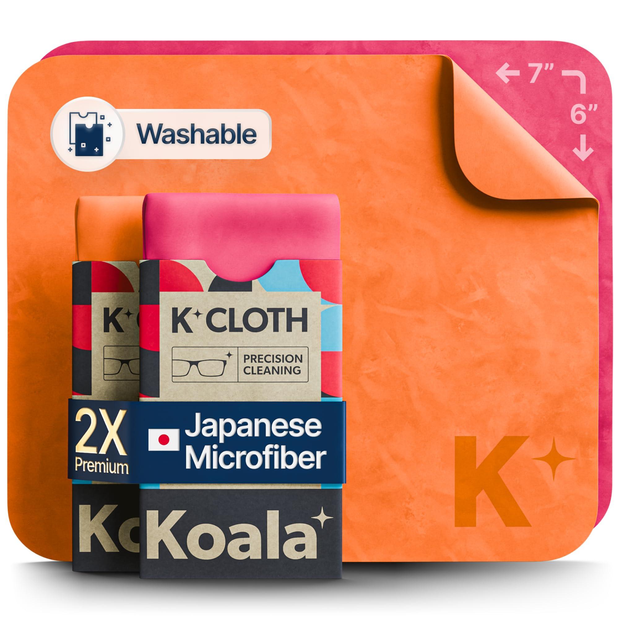 Koala Lifestyle Koala Lens Cleaning Cloth | Japanese Microfiber | Glasses Cleaning Cloths | Eyeglass Lens Cleaner | Eyeglasses, Camera Lens, VR/AR Headset, and Screen Cleaning | Pink & Orange (Pack of 2)