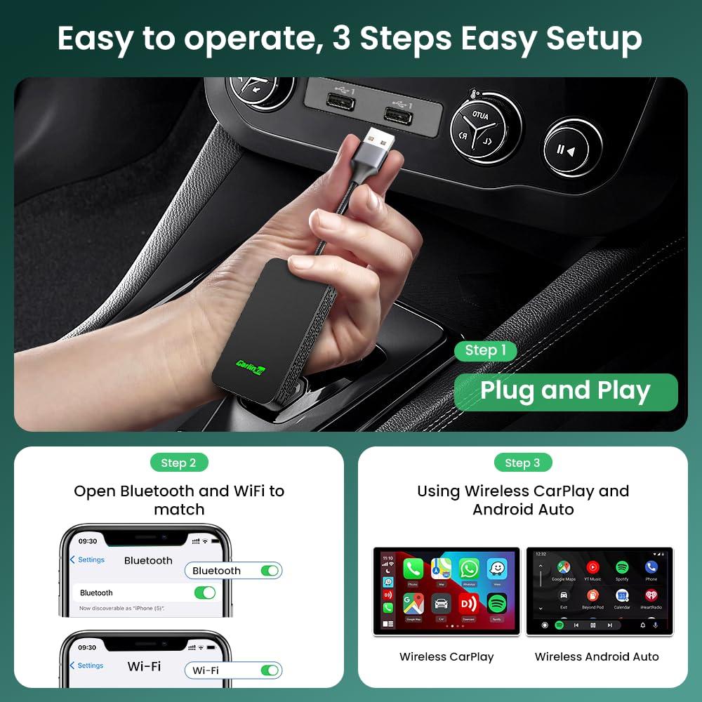 Carlinkit CarlinKit 5.0 Wireless CarPlay Adapter - Wireless Android Auto Car Adapter Adoption Chip 5G WiFi 5.8 GHZ | Stable & Fast Connection | Easy Operate | Small Size | Light Weight | Black(2air)