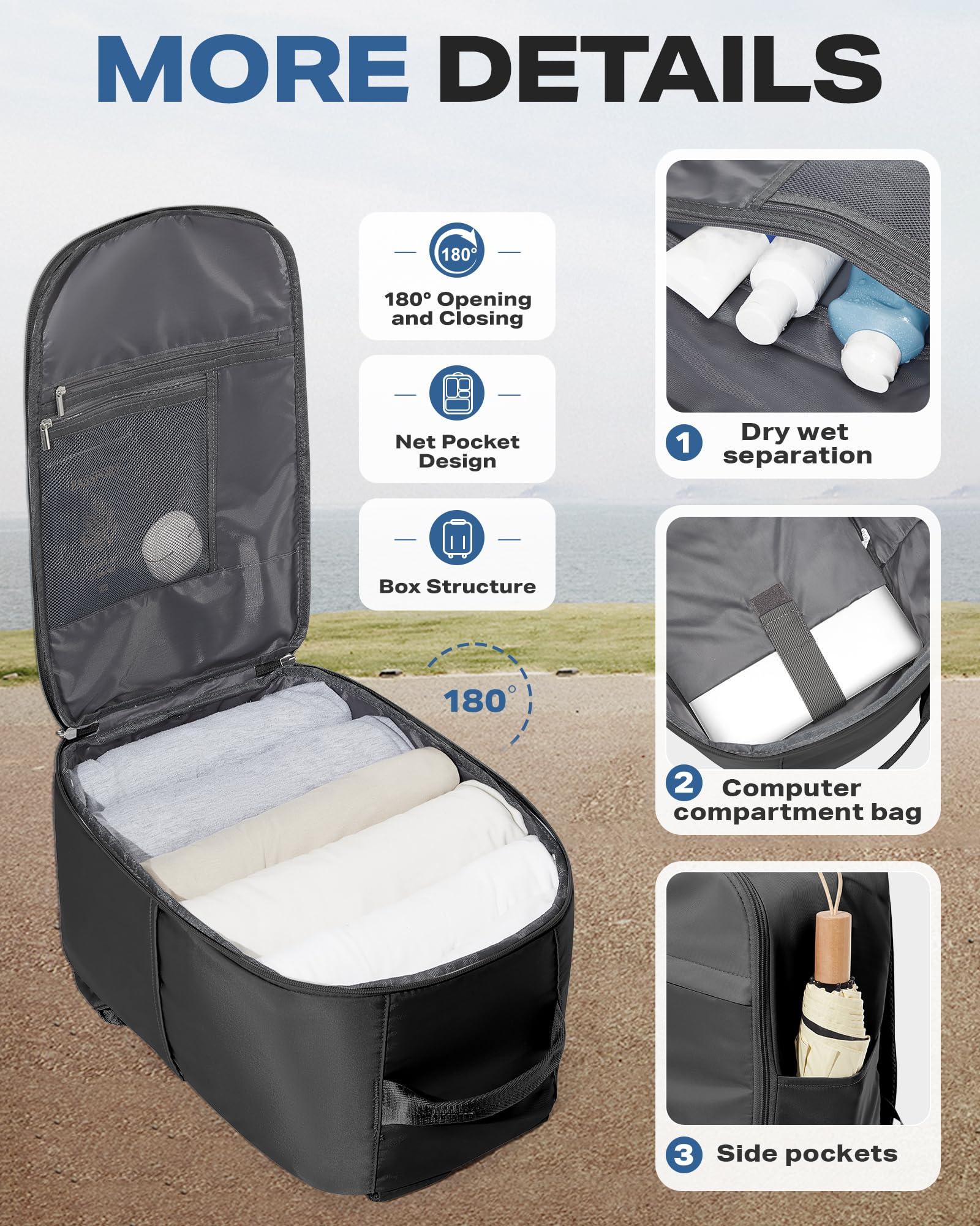 WEPLAN WEPLAN United Airlines Approved Personal Item Travel Bag, Underseat 20L Carry on Backpack, Waterproof Cabin Luggage Bag, mochila de viaje, Frontier Airlines Personal Item Bag, black