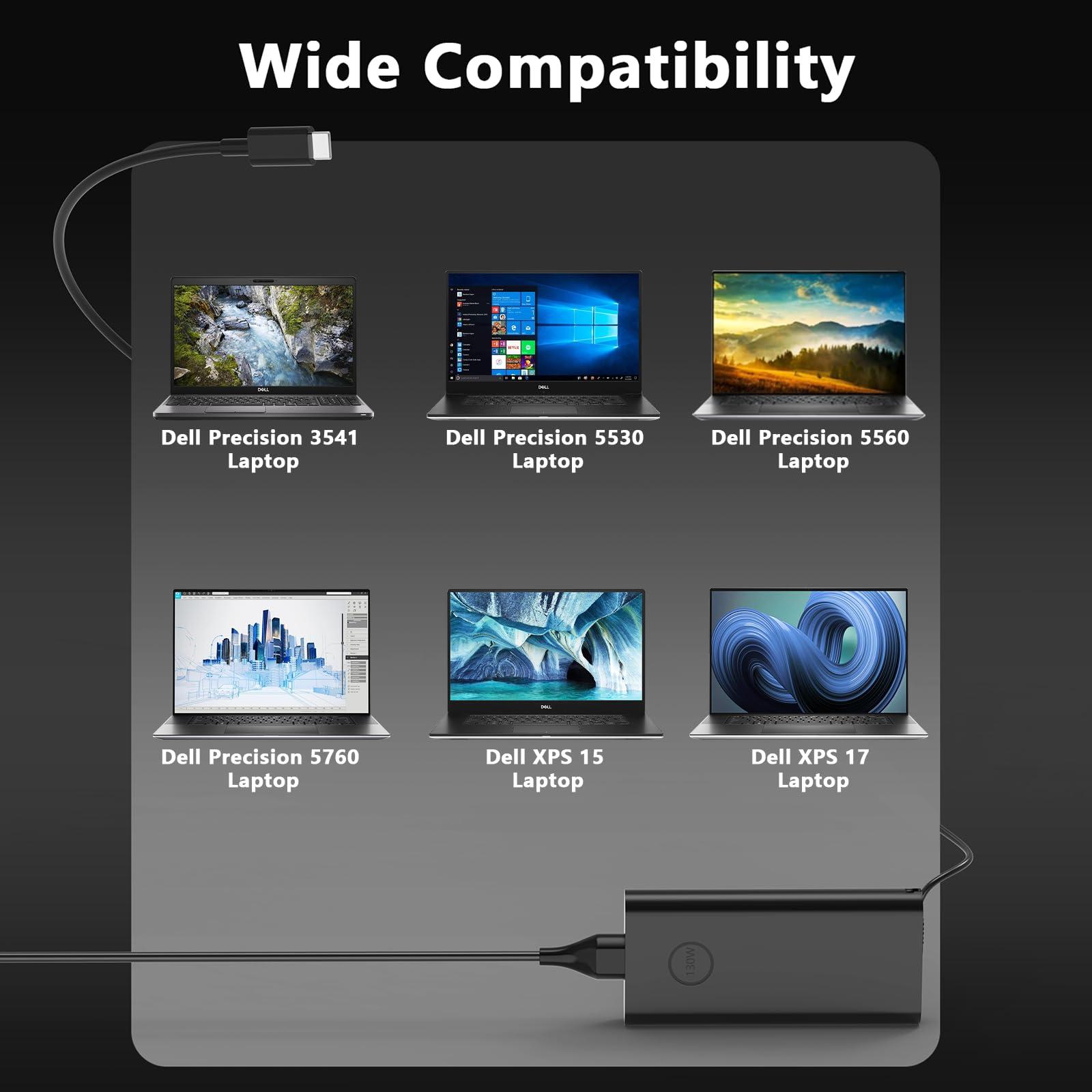 Ruilezyo 130W USB C Laptop Charger for Dell XPS 15 9520 9510 9500 XPS 17 9720 9710 9700 Precision 5570 3571 5680 3590 5480 3551 3490 5530 5490 5690 3560 3570 5770 5470 3561 5550 5560 Type C Power Cord