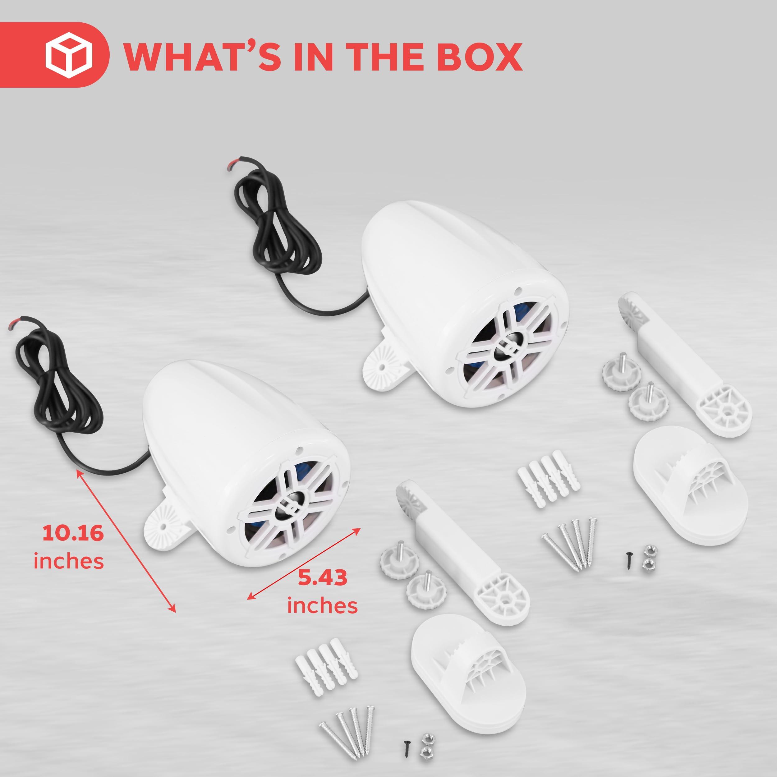 Pyle Pyle 4" Waterproof Off-Road Marine Speakers - 2-Way Full Range Stereo System with 360 Rotatable Bracket, Rugged Weatherproof Design, Ideal for ATVs, UTVs, Jeeps, Boats, and Wakeboards, White Colored