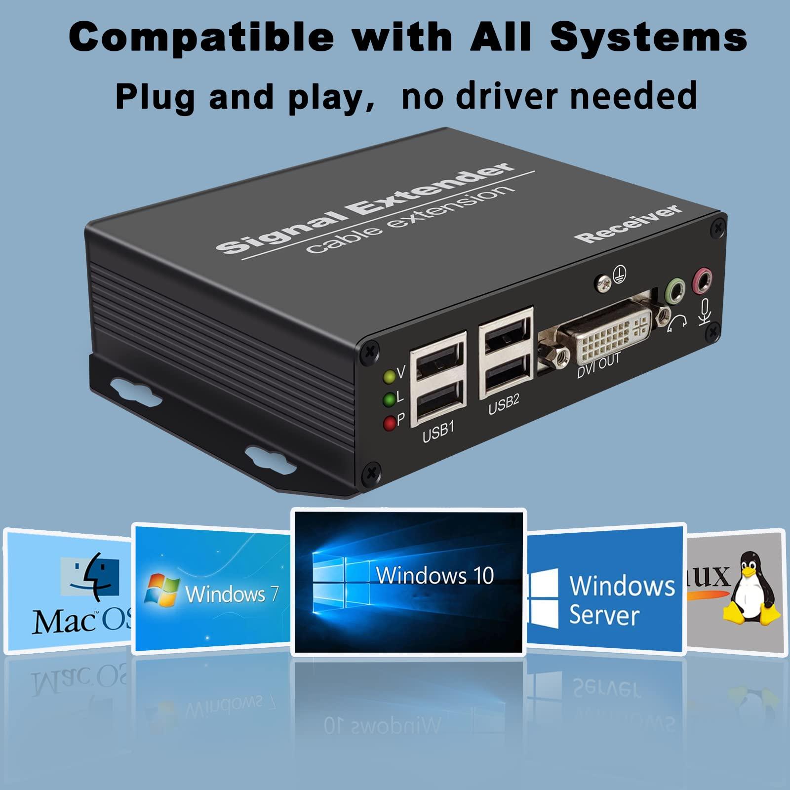 LornCeng 4K DVI KVM Extender Over Fiber up to 20KM, DVI Extender Over SingleMode Fiber Optical Transmitter Receiver Over IP Zero Latency, 4 Ports USB2.0, IR Control, Bidirectional RS232 and Audio