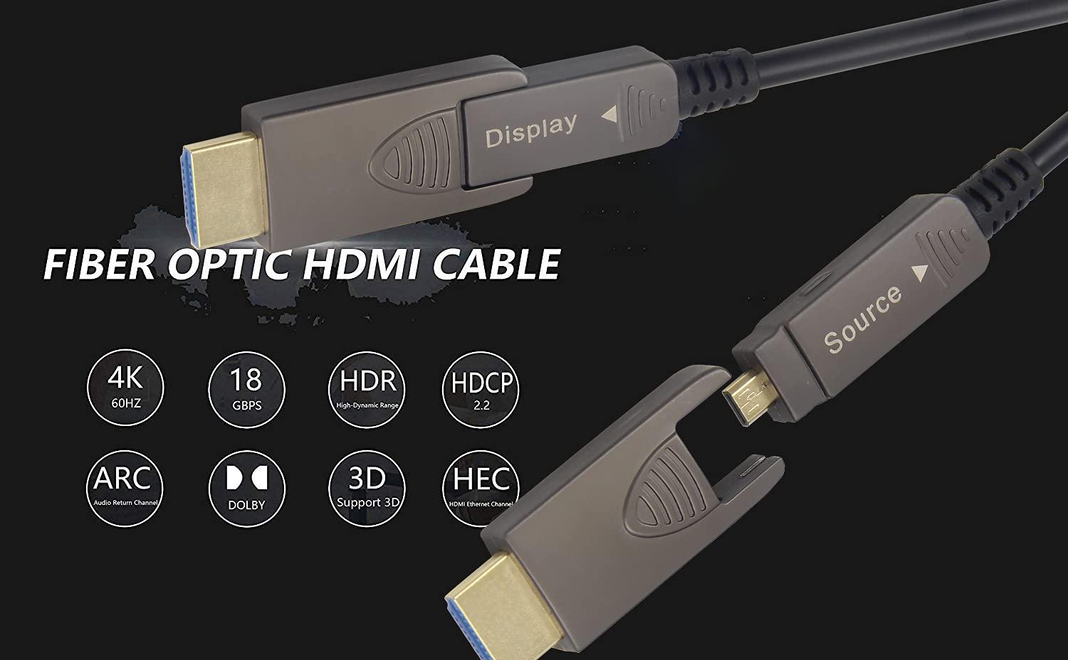 SkyeySnail 25ft 4K HDMI Cable, Fiber Optic HDMI Cable, Micro HDMI to HDMI, Detachable Type A to D, D to D, 18Gbps Ultra Speed, Slim Flexible, Long Extended, for Projector TV Xbox PS