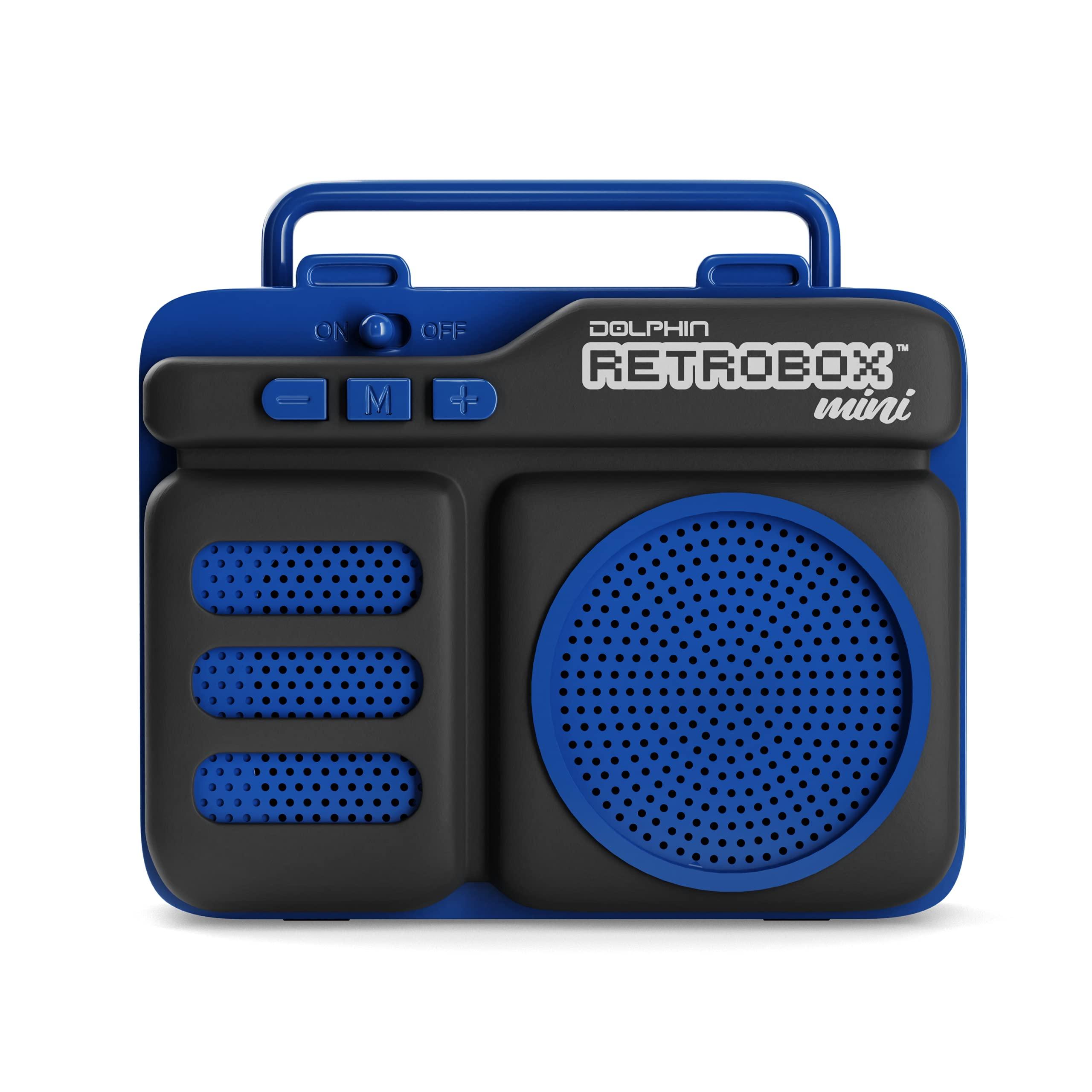 Dolphin Dolphin Retrobox Mini RTX-10 - Bluetooth Speakers with FM Radio, USB Drive, Micro SD Card MP3 Player, 3.5mm Aux Jack - Rechargeable Music Device, Up to 12 Hours Play Time, 2\" Full Range Woofer - Blue