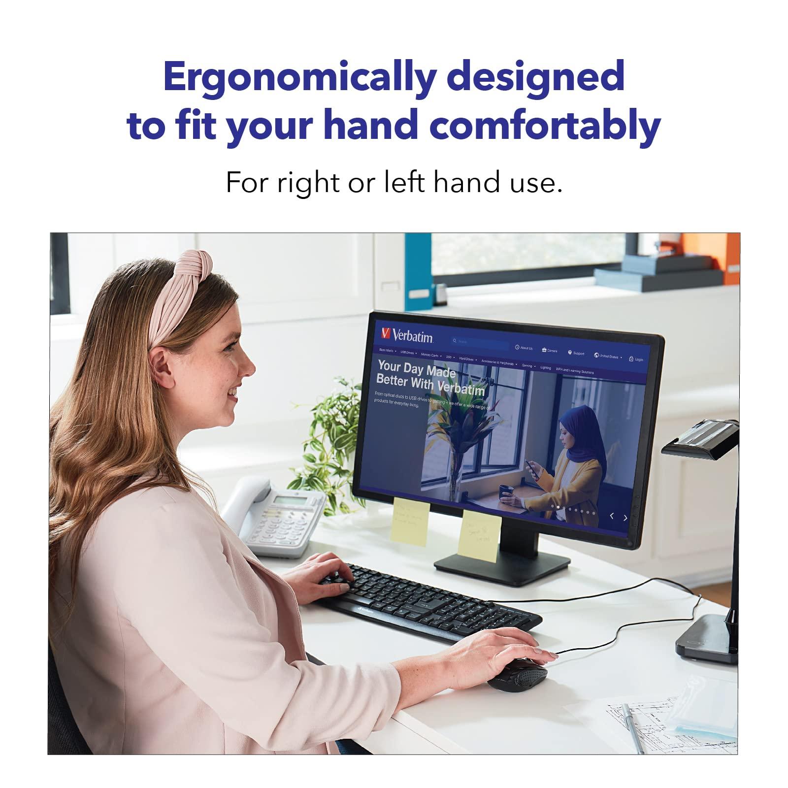 Verbatim Verbatim Wired USB Computer Mouse - Corded USB Mouse for Laptops and PCs - Right or Left Hand Use, Red 99742, 1.4\" x 2.4\" x 3.9\"