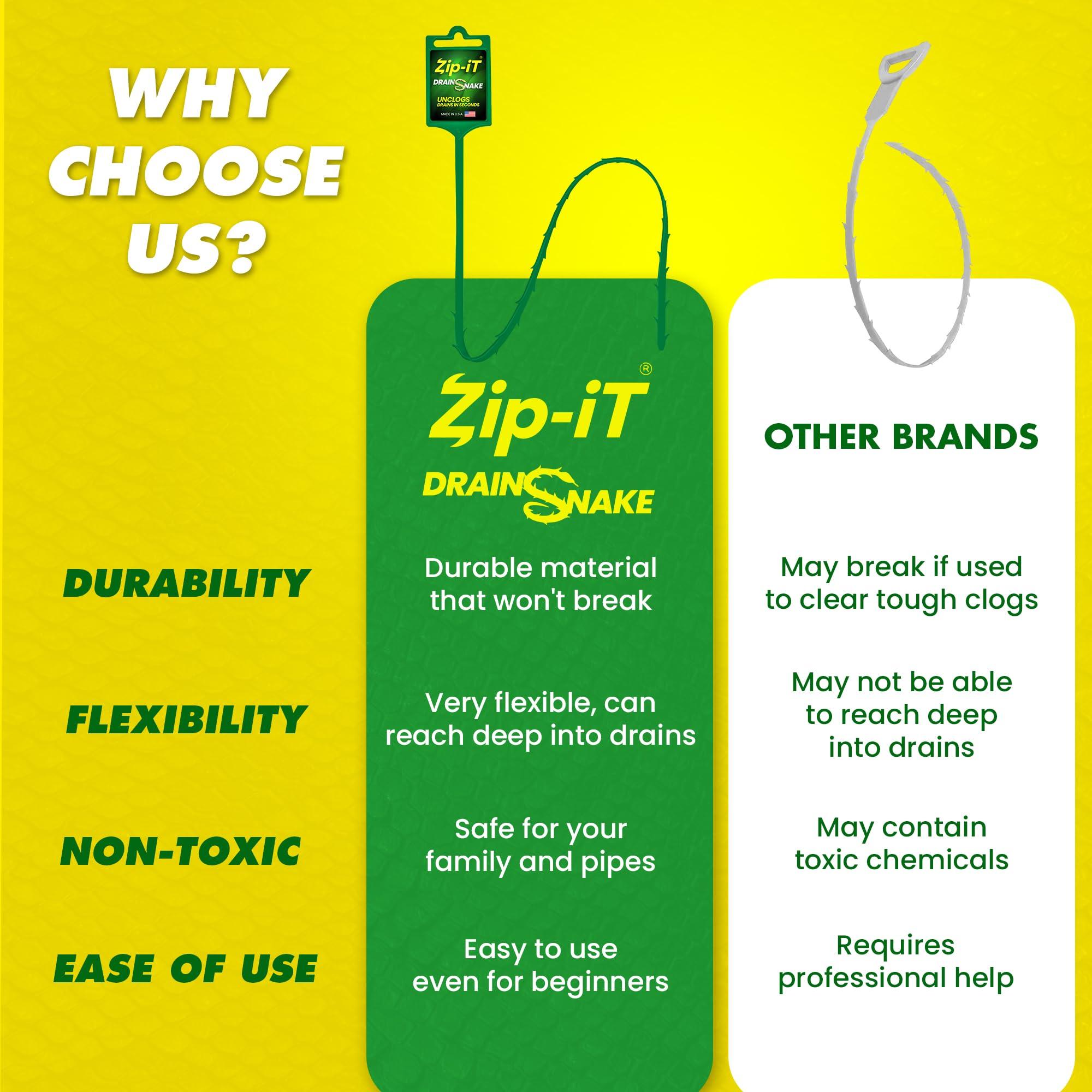 Zip-It The original Zip-It Hair Clog Remover 25-inch Overall Length Drain Snake Cleaner (3-Pack), Unclog Your Sink, Shower, & Tub Drain In Seconds Non-toxic, Made in the USA