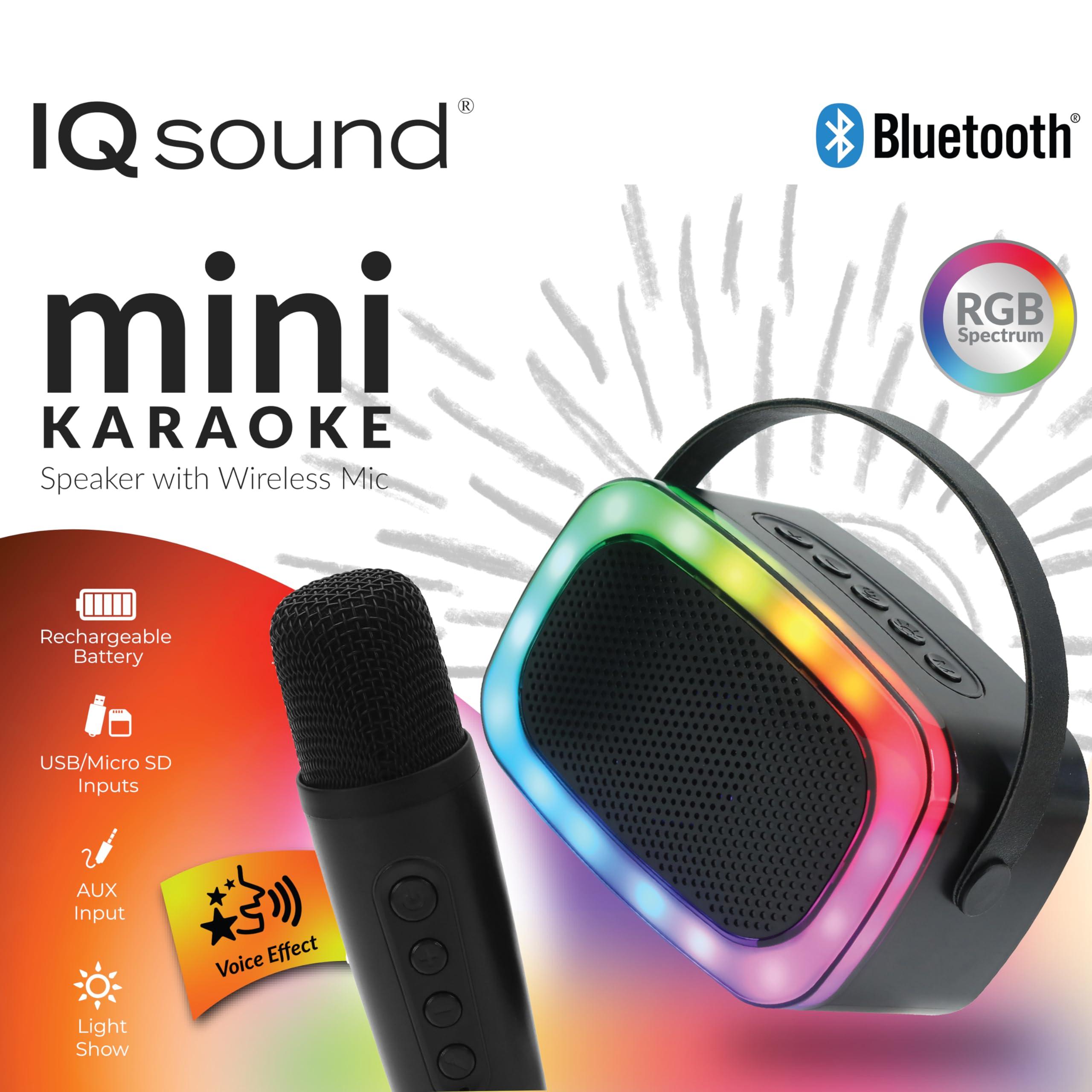 Supersonic IQ Sound IQ-908K Mini Karaoke Bluetooth Speaker with Wireless Microphone, RGB Lights Surround, Fun Voice Changing in Rechargeable Compact, and Portable Design Ideal Gifts for Kids and Adults (Black)