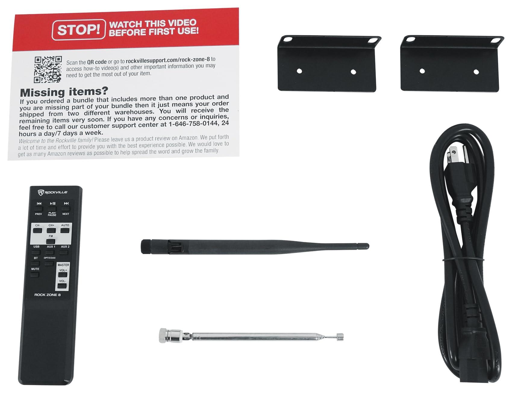 Rockville Rockville Rock Zone 8 8-Zone 8-Channel 1000W Multi-Room/Source Receiver Amplifier, Bluetooth, USB, Optical, FM Radio, Includes Remote - Perfect for Home & Commercial Audio, Restaurants, Offices