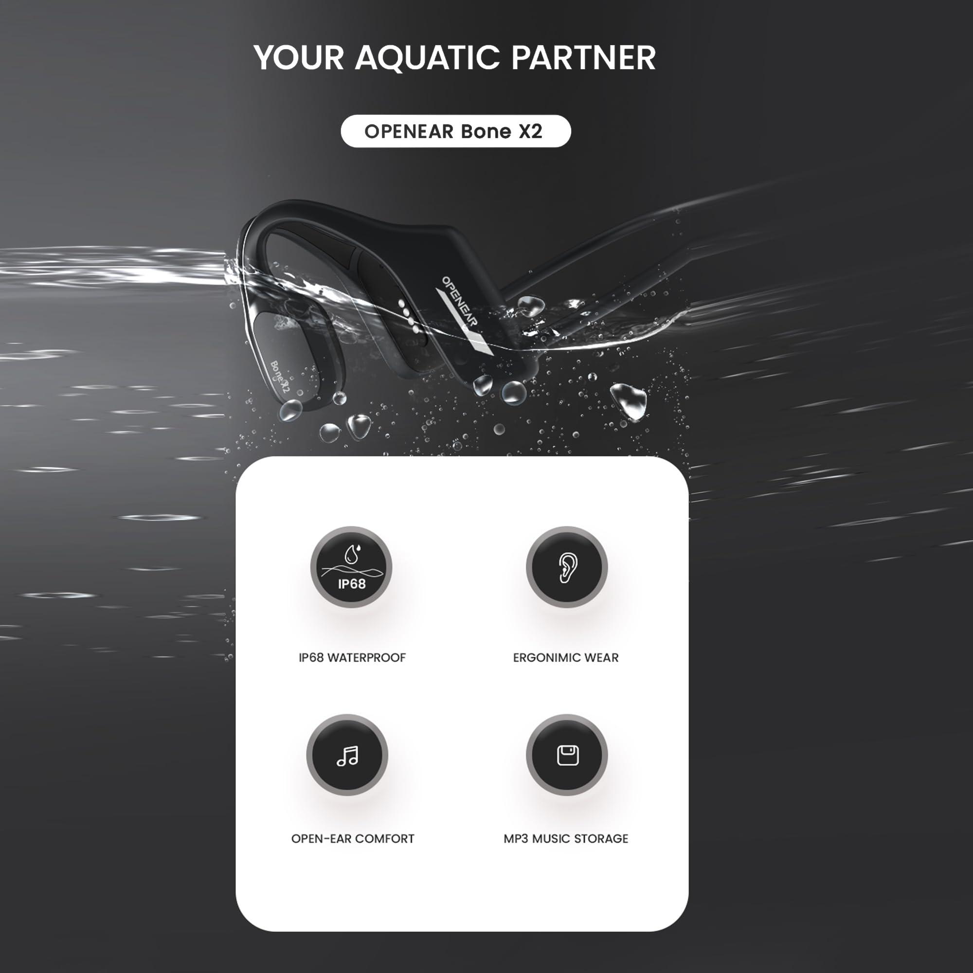 XIMAND XIMAND Bone Conduction Headphones IP68 Swimming Waterproof Dustproof Sweatproof MP3 Player Headset Underwater Music Player 8GB 1000 Songs, Open-Ear Wireless Earphones Bluetooth 5.3 with Mic - Black