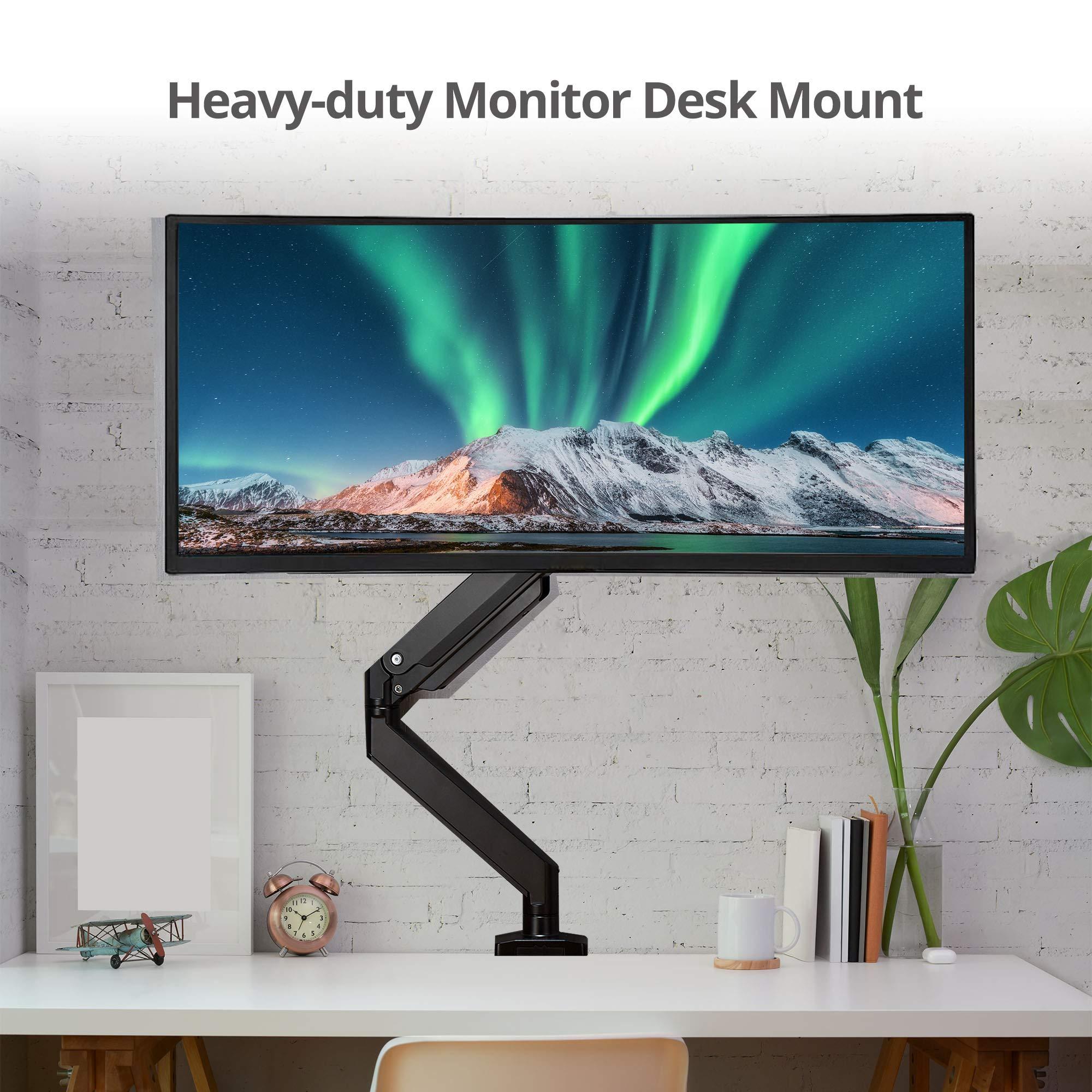 SIIG SIIG Single Monitor Desk Mount, 17\" to 43\", Heavy-Duty Premium Gas Spring, Fits Flat/Curved/Ultrawide Monitor, Load 33 lbs Max, VESA 75x75 100x100, 200x200, C-Clamp and Grommet Base (CE-MT2Z11-S1)
