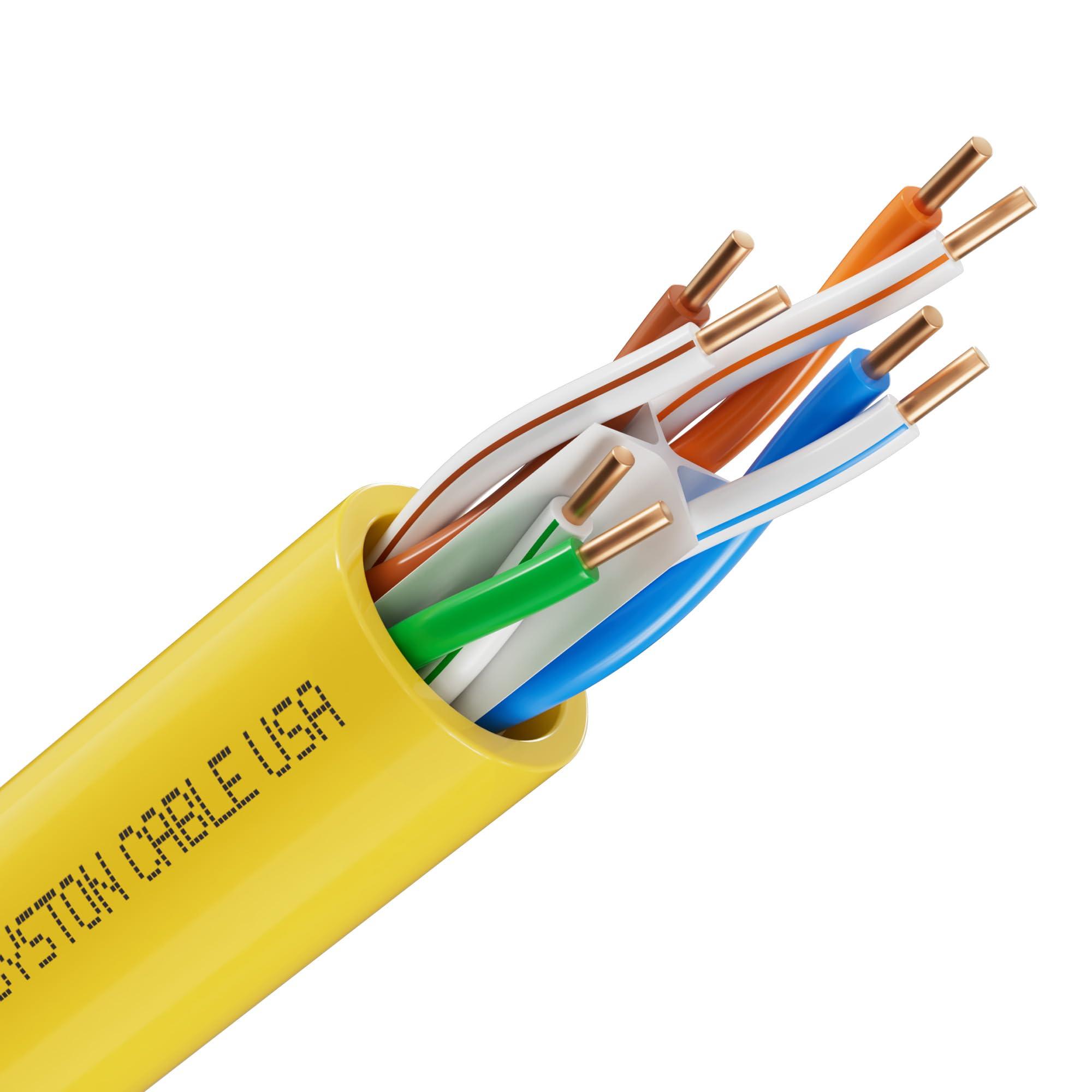 Syston Cable Technology Syston Cable Technology Cat6e Ethernet Internet Cable - 100 FT600MHz 23AWG Solid Bare Copper Wire Outdoor/Indoor Suit, Bulk No Ends 10 Ft to 1000, Heat Resistant Riser Rated - CMR
