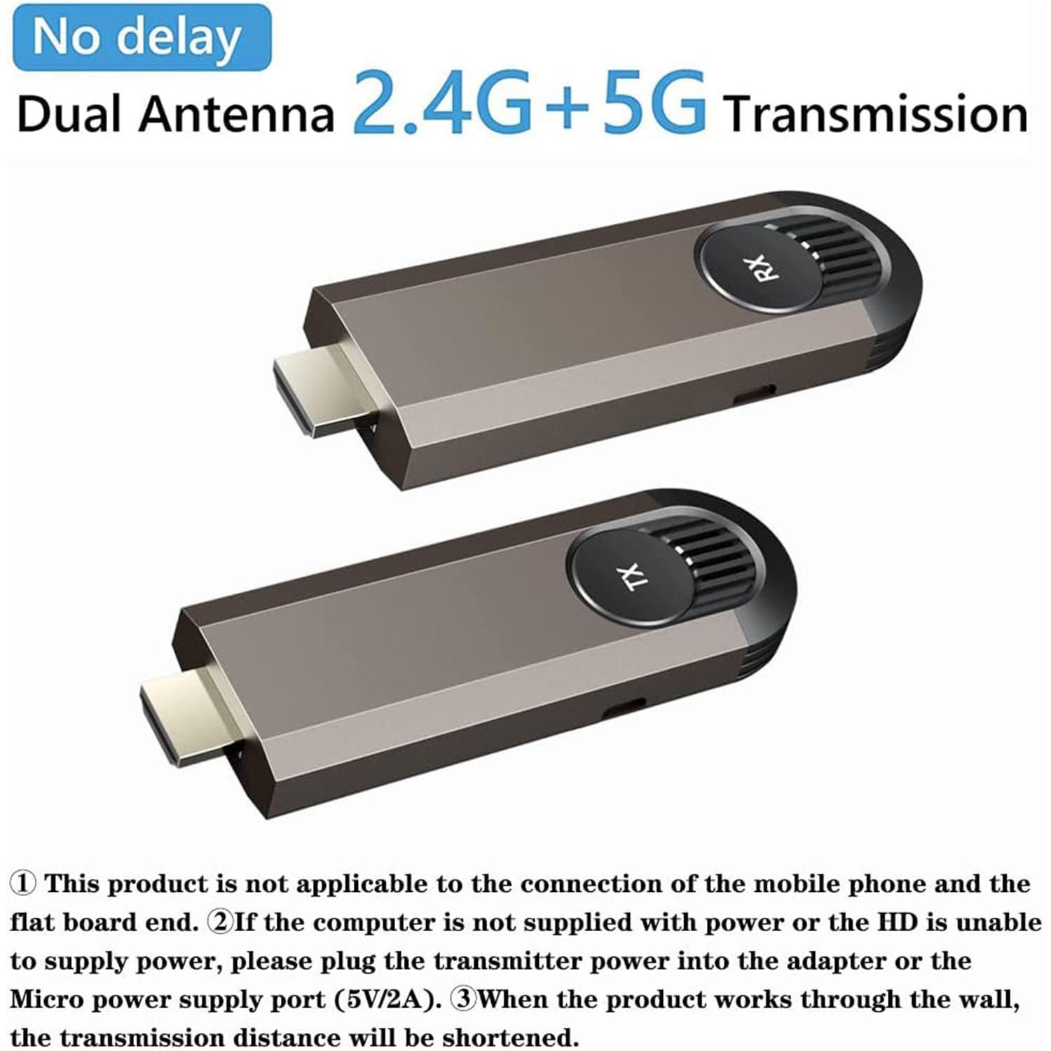 DirectNine Basics Wireless HDMI Transmitter and Receiver, Plug & Play, Wireless HDMI Extender Kit, HDMI Adapter Dongle Support 2.4/5GHz, for Ultra HD Streaming Video/Audio from Laptop,PC to HDTV/Projector