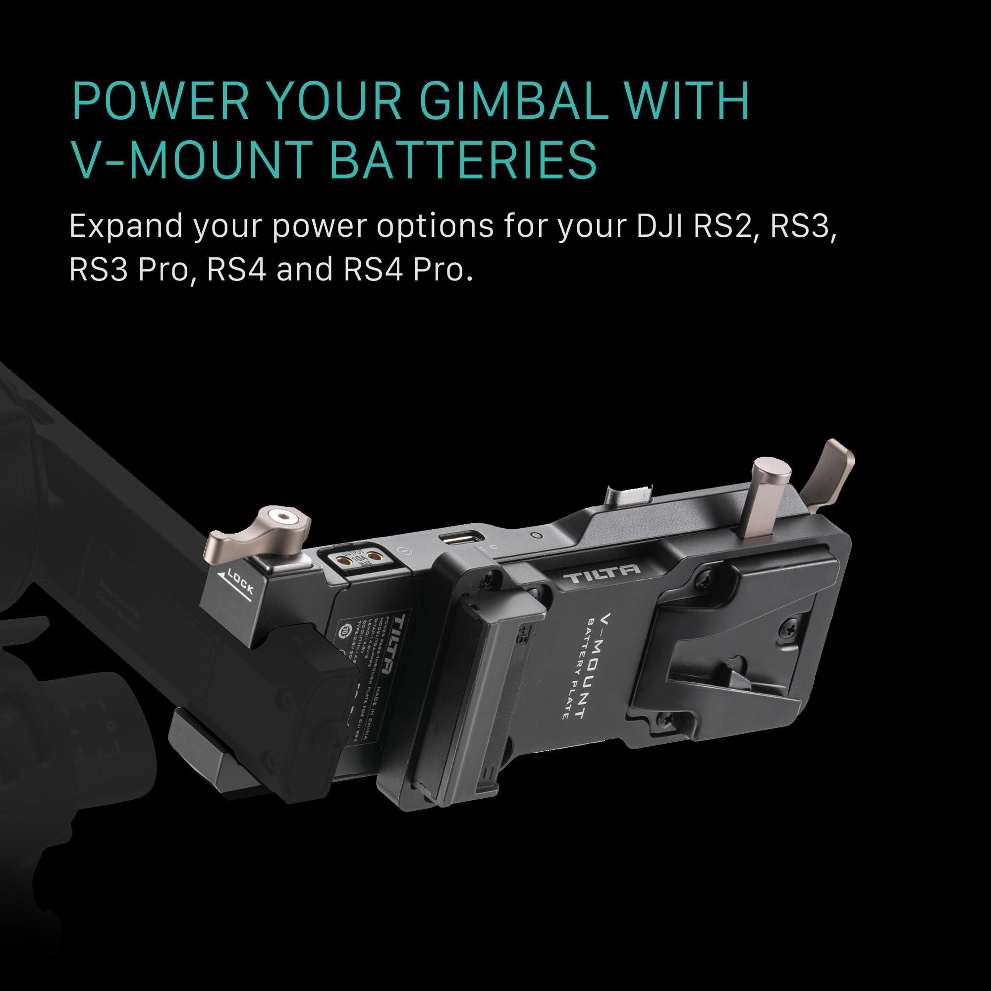 Tilta Tilta V-Mount Battery Plate Compatible with DJI RS 4 Power Pass-Through Plate Kit | Includes 14.8V P-Taps, a 2 Pin Lemo and USB-C Port | Works with RS2, RS3, RS3 Pro, RS4 and RS4 Pro