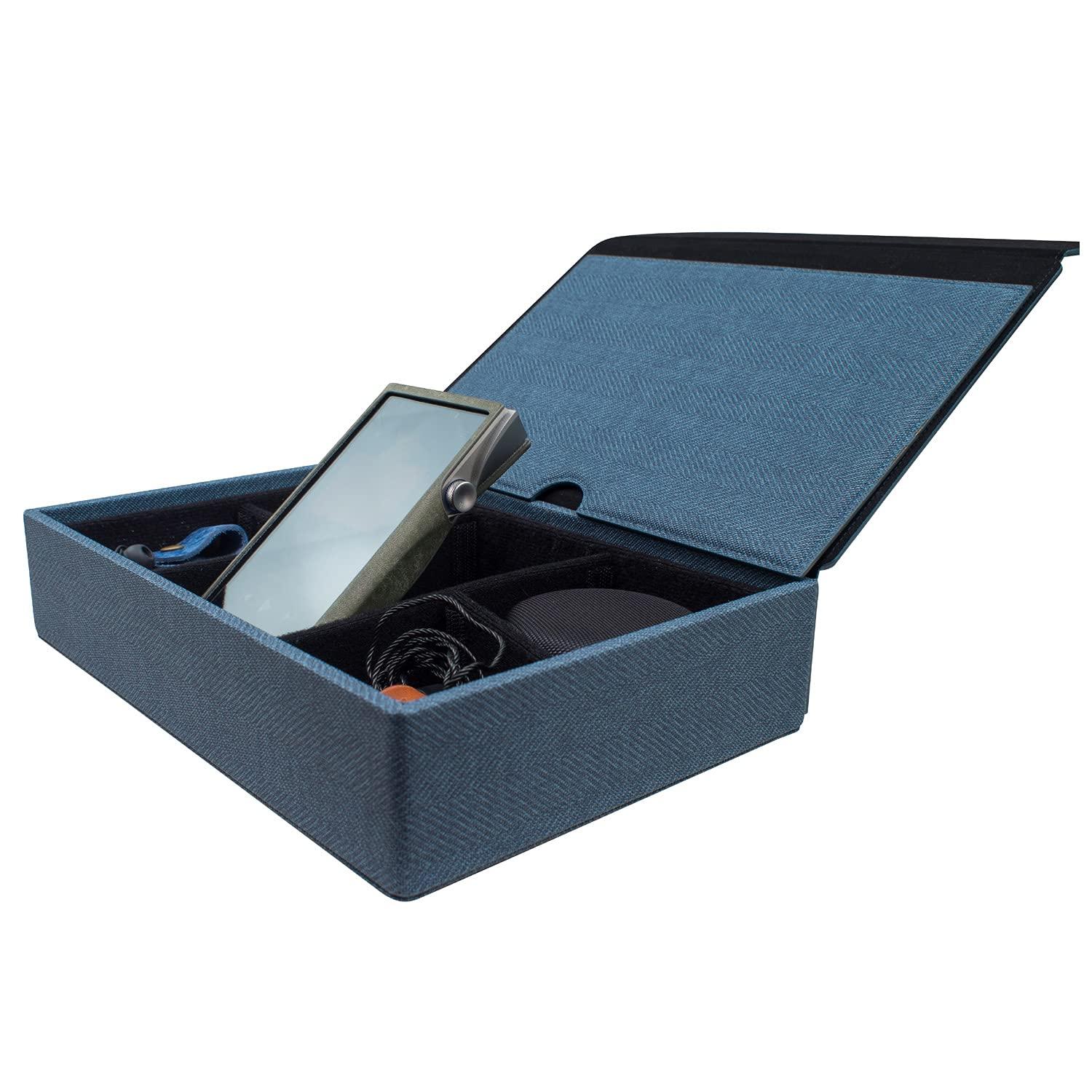 MITER CASE MITER CASE Carrying for DAP + Earphone , Handmade Italy PU Leather Hard Standing 6 IEM Earphones or 3 Digital Audio Players Storage Carry Cover Box (Multi Case-Indigo Blue), (DAP case)