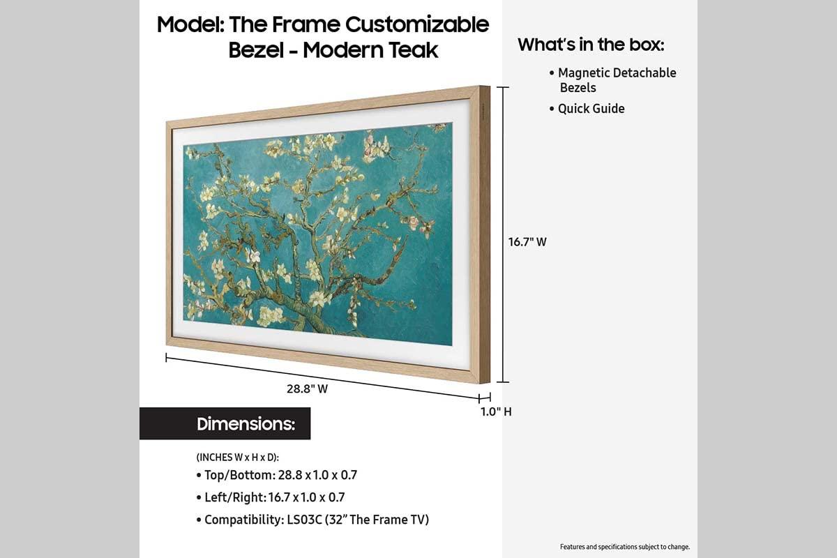 SAMSUNG SAMSUNG 32 The Frame TV Customizable Bezel, Magnetic, Quick and Easy Installation, 2023, VG-SCFC32TKBZA, Modern Teak