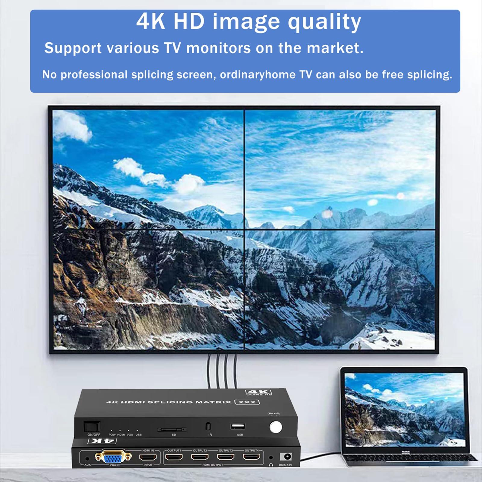 DUOMEIZHONG 4-in4-out Video Wall Controller 2x2, HDMI & VGA & USB & SD Support 4K Input TV Wall Controller,1080P Output TV Wall Processor,180 Degree Rotate 1x2,1x3,1x4,2x2,2x1,3x1x4x1