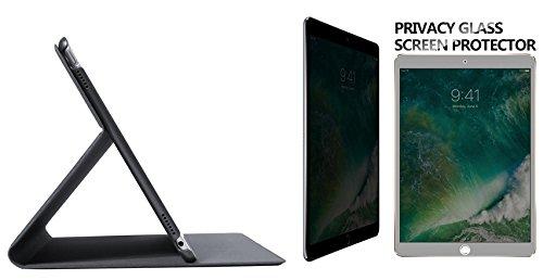 BPC Black Durable Lightweight Leatherette iPad Pro 9.7 Case with Tempered Privacy Screen Glass