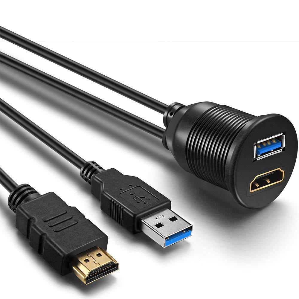 OBVIS OBVIS USB3.0 HDMI Mount Cable USB3.0 and HDMI Extension Flush, Dash, Panel Mount Cable, for Car, Boat, Motorcycle (3 Feet)