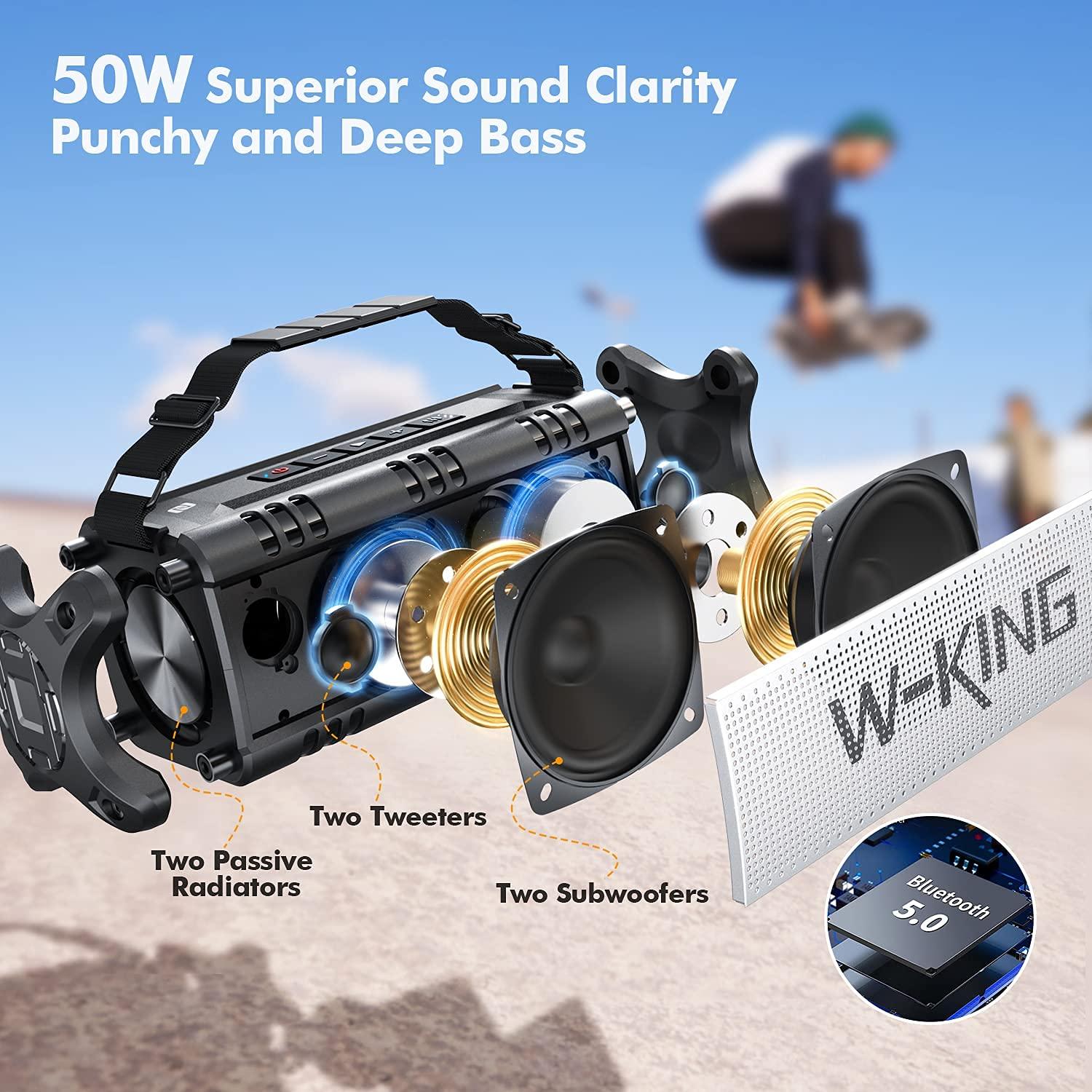 W-KING W-KING Bluetooth Speaker, 50W Powerful Bluetooth Speaker Loud IPX6 Waterproof, Large Outdoor Portable Speaker Wireless for Deep Bass/Bluetooth 5.0/Power Bank/40H Playtime/TF-Card/AUX/NFC/EQ