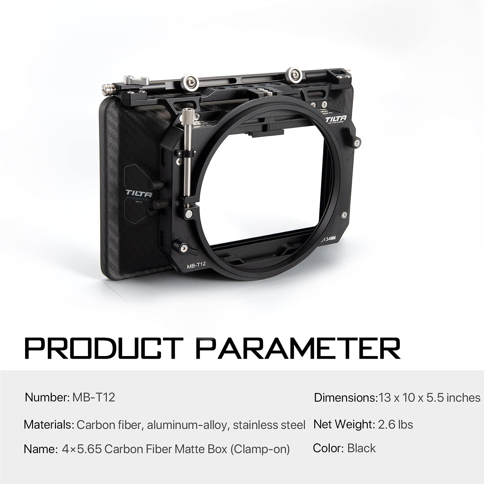 Tilta Tilta Matte Box for Studio Cinima Cameras, 3 Pcs 4x5.65 Filter Frame with 5 Lens Adapter Rings (134/114/110/95/80mm) Carbon Fiber Top Flag 5 Pcs Front Matte 15mm Rod Adapter MB-T12