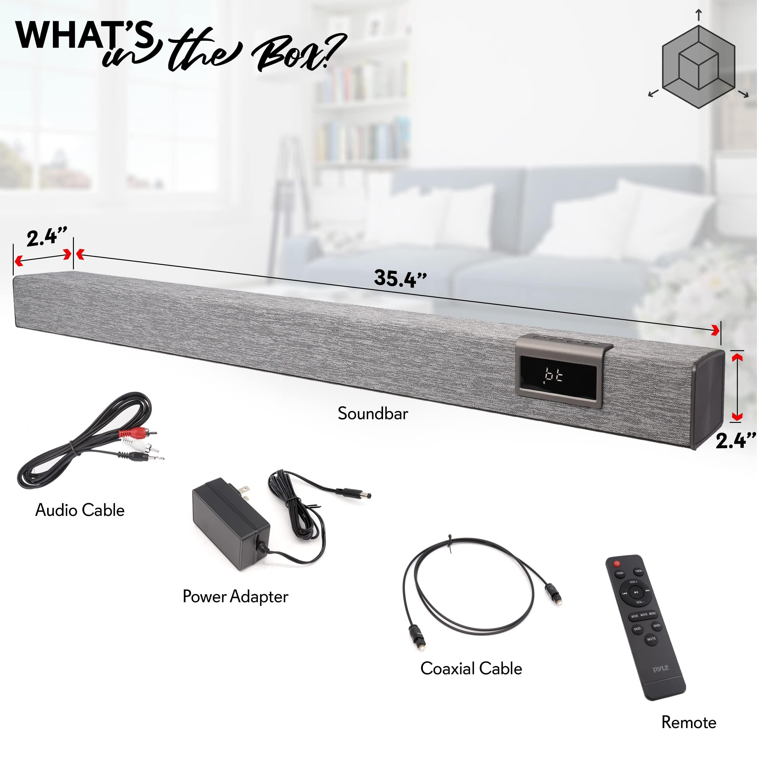 Pyle PyleUsa Home Bluetooth Audio Sound bar Stylish, 60W 35\" for TV, Supports 4K & HDMI TV\'s, Optical, COAXIAL, AUX, w/Remote Control,Coaxial & RCA Cables,Class D Digital Stereo Power Amplifier - PSBV40BT