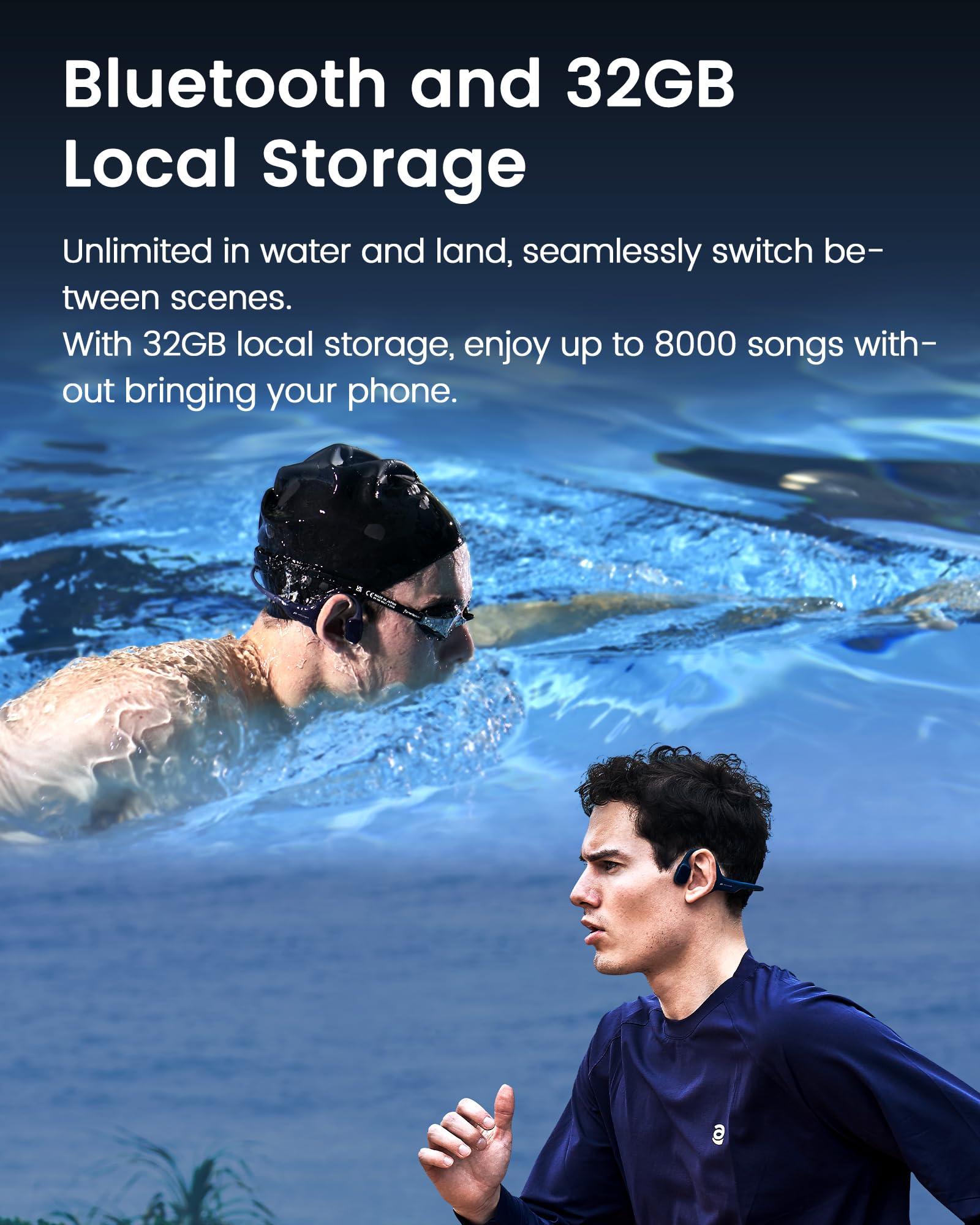 mojawa mojawa HaptiFit Terra Advanced Smart Sports Wearable, Open Ear Bluetooth Bone Conduction Headphones with Mic and 32GB MP3, Waterproof Wireless Earphones for Workouts, Swimming and Running, Red