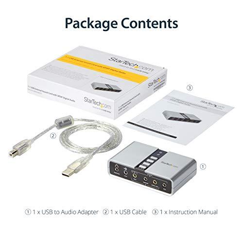 StarTech StarTech.com 7.1 USB Sound Card - External Sound Card for Laptop with SPDIF Digital Audio - Sound Card for PC - Silver (ICUSBAUDIO7D)