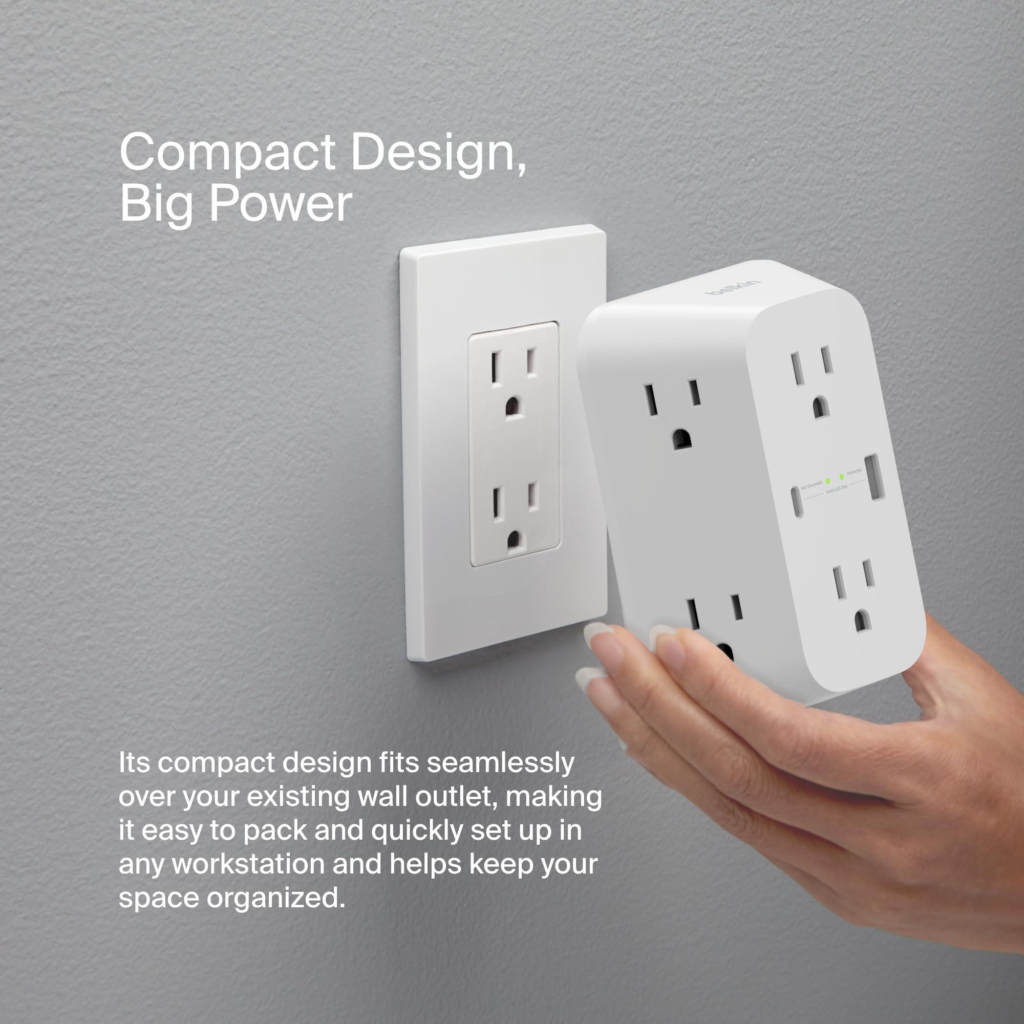 Belkin Belkin 6-Outlet Surge Protector Power Strip, ETL-listed, Wall-Mountable w/ 6 AC Outlets, Overvoltage Protection, LED Indicator, USB-C & USB-A Ports w/ USB-C PD Fast Charge - 1,680 Joules of Protection