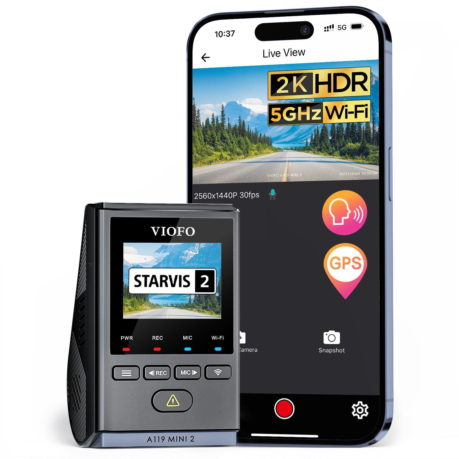 VIOFO Bundle: A119 Mini 2+Remote Control VIOFO Dash Cam A119 Mini 2, STARVIS 2 Sensor, 2K 60fps/HDR 30fps Voice Control Car Dash Camera with 5GHz Wi-Fi GPS, Night Vision 2.0, 24H Parking Mode