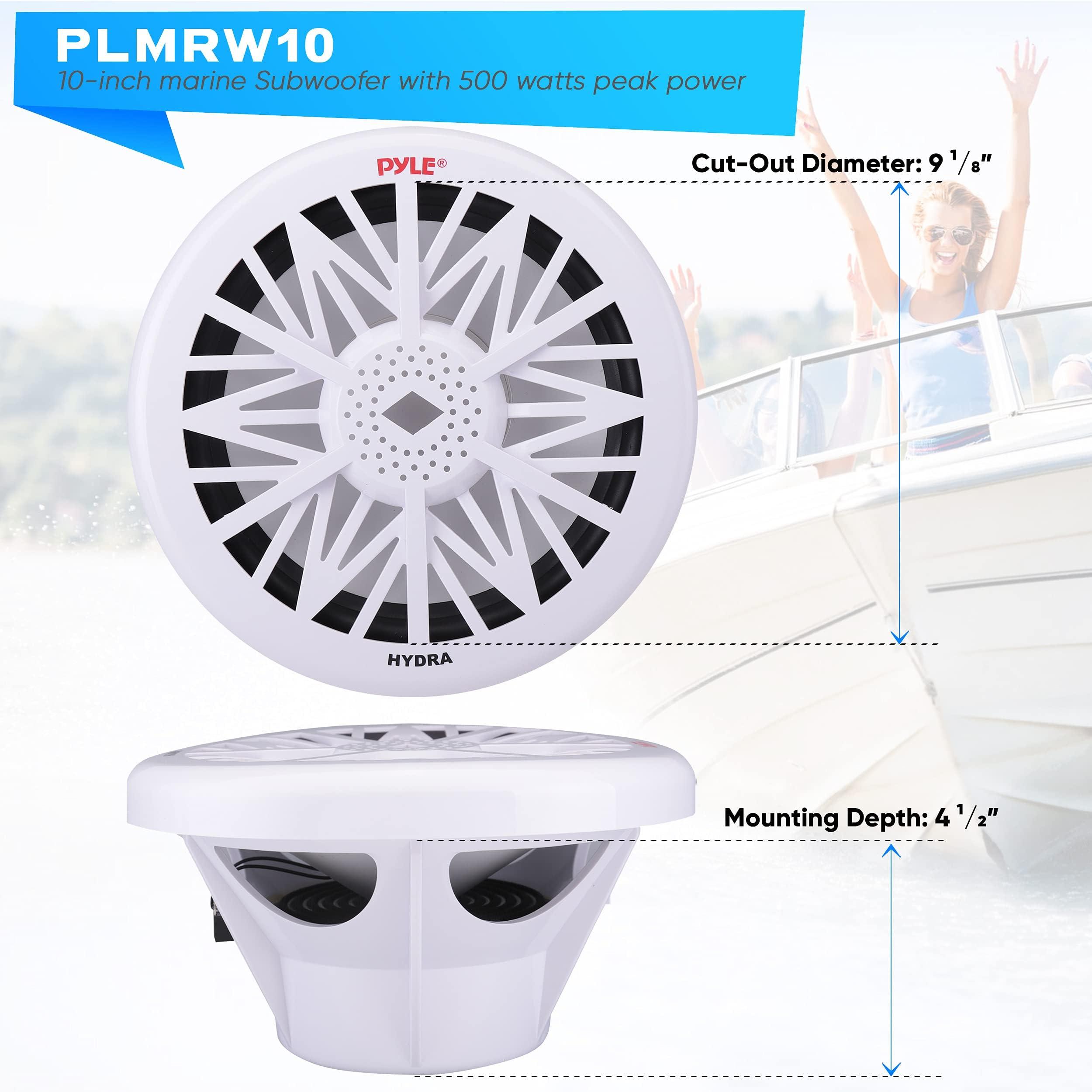 Pyle Pyle 10-Inch Outdoor Marine Audio Subwoofer - 500 Watt Single White Waterproof Bass Loud Speaker For Marine Stereo Sound System, Under Helm or Box Case Mount in Small Boat, Water Vehicle - PLMRW10