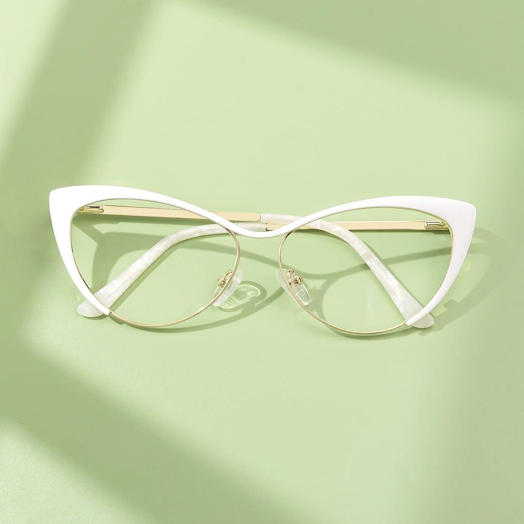 VOOGLAM VOOGLAM Blue Light Glasses for Women Cateye Gaming Glasses Anti Eyestrain Dry Eyes UV Computer Phone TV Eyewear Fashion Annabelle White VFM0176-05 Trend