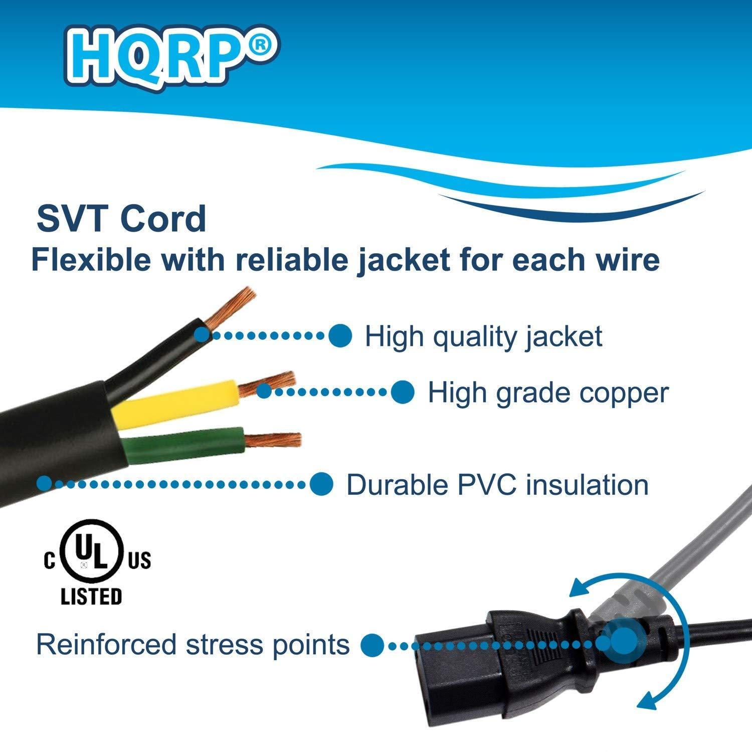 HQRP HQRP 10ft AC Power Cord Compatible with RCA F26051 F26051EM F26051EMFE1 F26051EMNE1 F26071ES F26100AK HDTV TV LCD LED Plasma Mains Cable, UL Listed