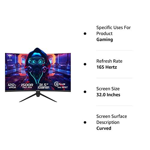 KTC KTC 32 inch Curved Gaming Monitor, 2K 170Hz Monitor, 1440P 144Hz Monitor, 1500R Frameless, 1ms, HDR, FreeSync Premium, DisplayPort/HDMI/USB, VESA Wall Mount, PC Monitor, H32S17