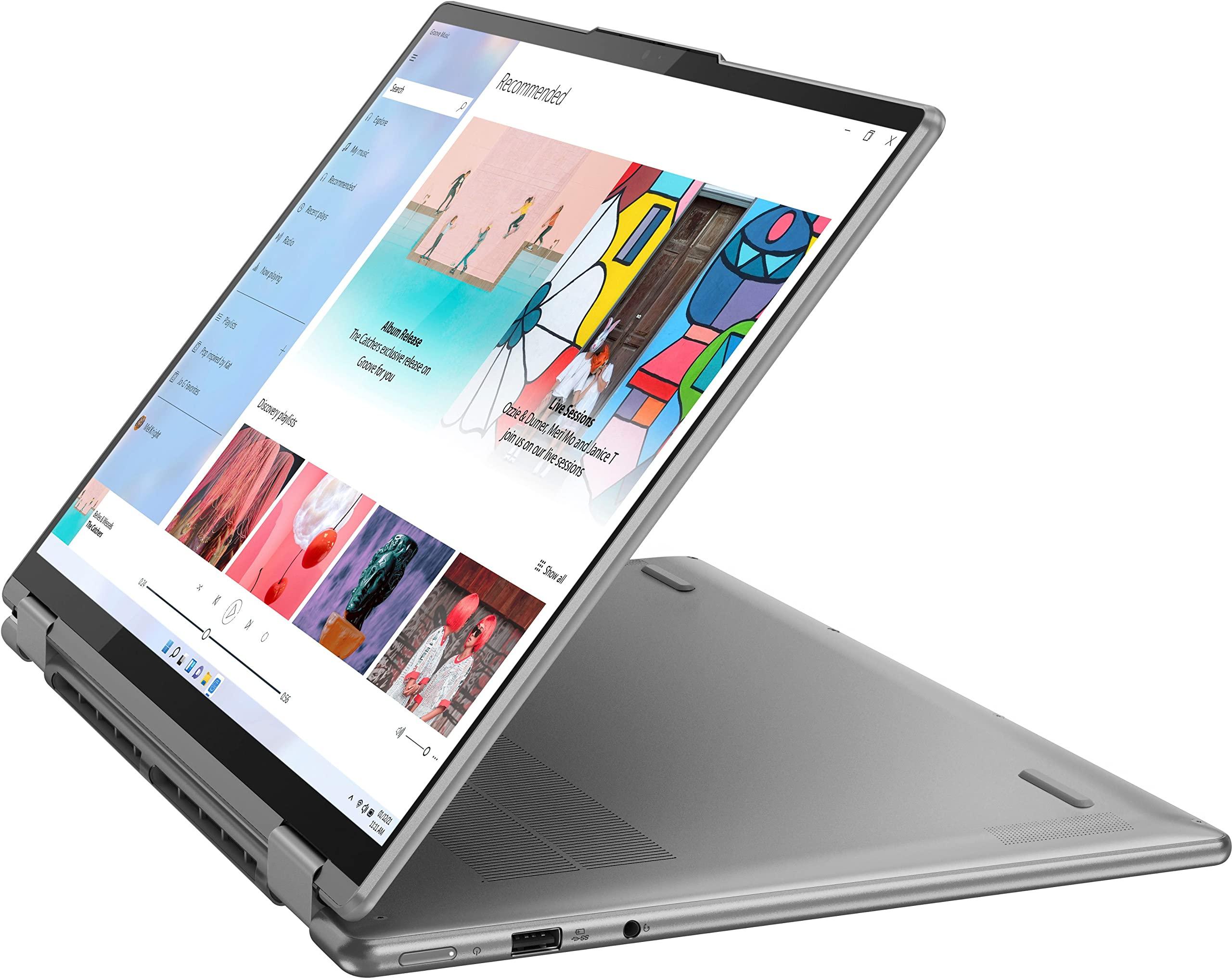 Lenovo Lenovo ENOVO Yoga 7i 2-in-1 Laptop 16'' 2.5K Touchscreen12th Core i7-1260P Iris Xe Graphics 16GB RAM 512GB SSD WI-FI 6E Thunderbolt 4 Backlit KB w/ FP Windows 11 RATZK 32GB USB, Arctic Grey, (82QG)