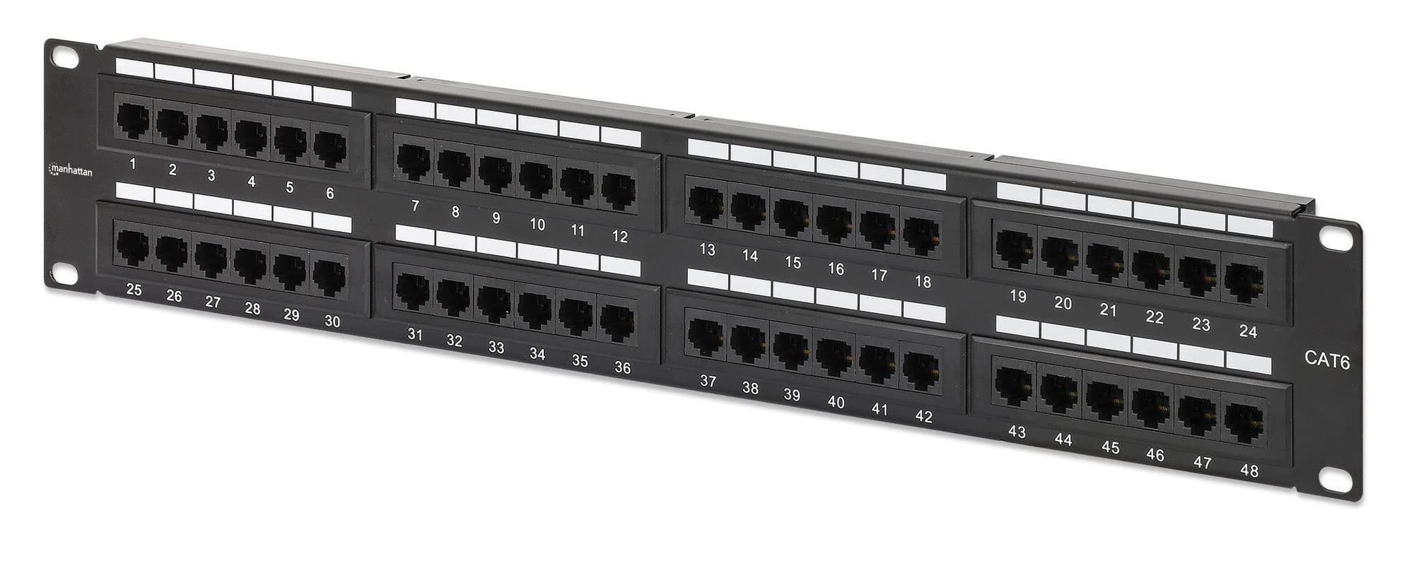 MANHATTAN MANHATTAN 48-Port Network Patch Panel Cat-6 2U UL Listed - Rackmount Wall Mount Cable Management Bar Rack Mount Hardware - Installer Grade 3 Gold Plated Contacts - Lifetime Mfg Warranty 720816