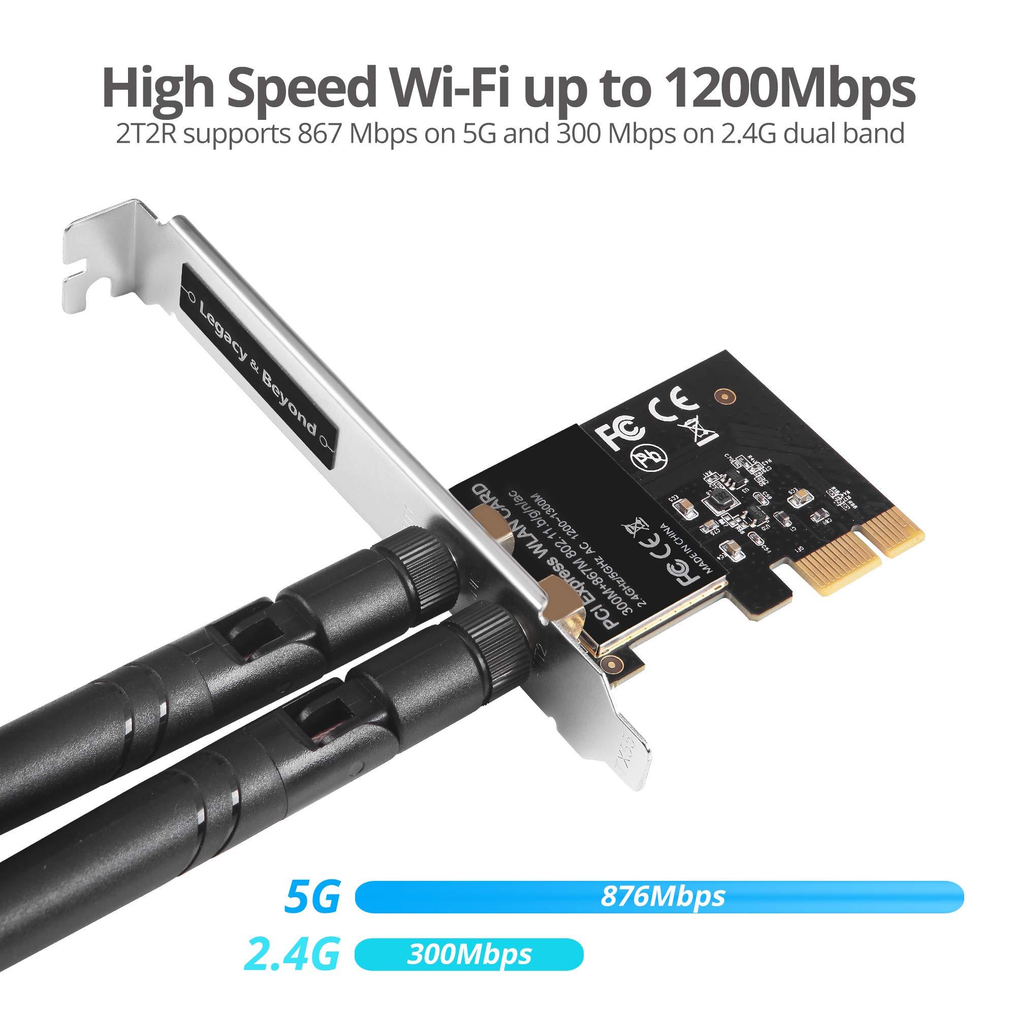 SIIG SIIG Wireless 2T2R Dual Band WiFi Ethernet PCIe Card -AC1200, WiFi Network PCIe Card,PCIe 2.0 x1 to 2T2R 2.4G/5G Dual Band Wireless,802.11ac,RTL8812AE,for 32/64bit Windows 10/8.1/7,LB-WR0011-S1