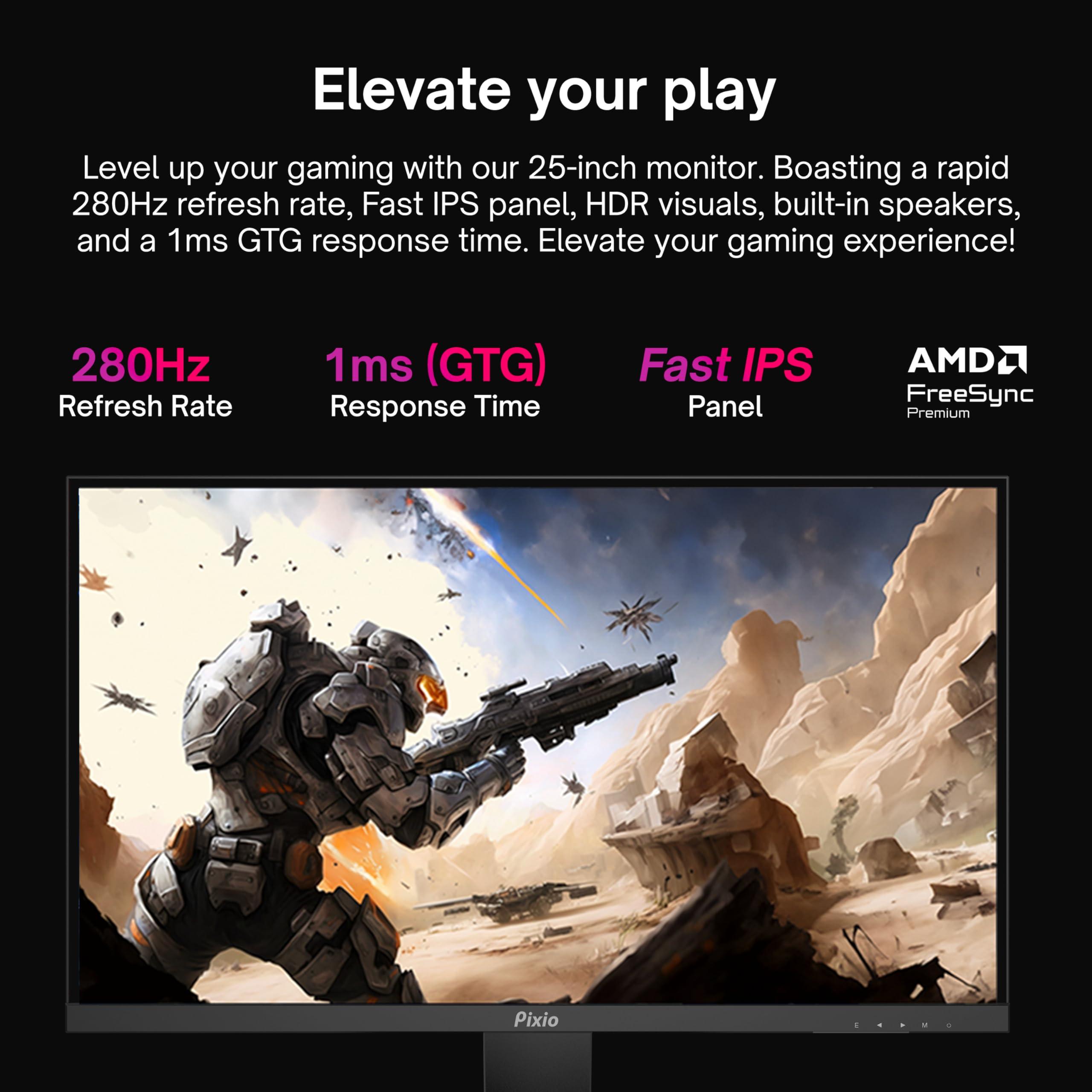 Pixio Pixio PX259 Prime 25 inch 280Hz (144Hz Supported) Refresh Rate FHD 1080p Resolution Fast Nano IPS Panel 1ms GTG Response Time Gaming Monitor with AMD FreeSync Premium