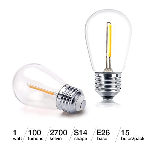 Brightech Brightech Ambience PRO Replacement LED Light Bulbs, 1 Watt LED Edison-Inspired Exposed Filaments Plastic Bulbs, S14 Energy Efficient Outdoor String Lights Bulbs - 15 Pack