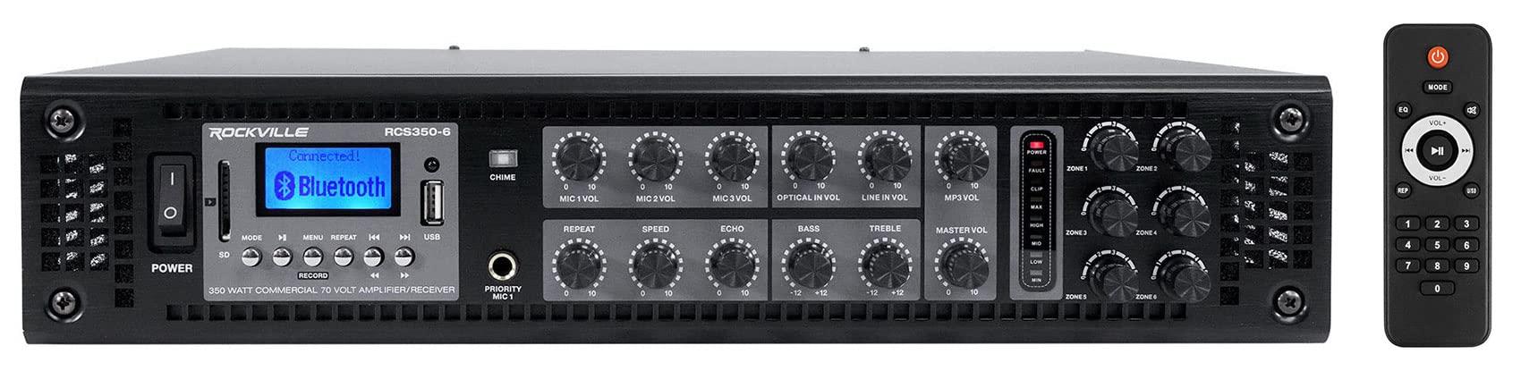 Rockville Rockville 6-Zone Amplifier+10 Black Dual 4" 70v Wall Speakers for Restaurant/Bar