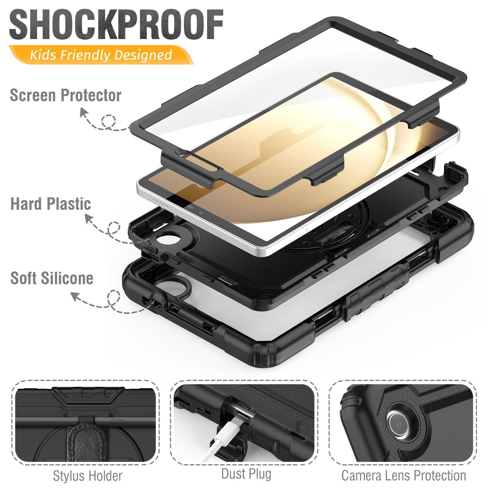 HXCASEAC HXCASEAC Case for Samsung Galaxy Tab A9 Case 8.7 Inch, Full Body Protective with Screen Protector/Hand Strap/Pen Holder, Sturdy Shockproof Samsung A9 Tablet Case 2023 SM-X110/X115/X117 - Black