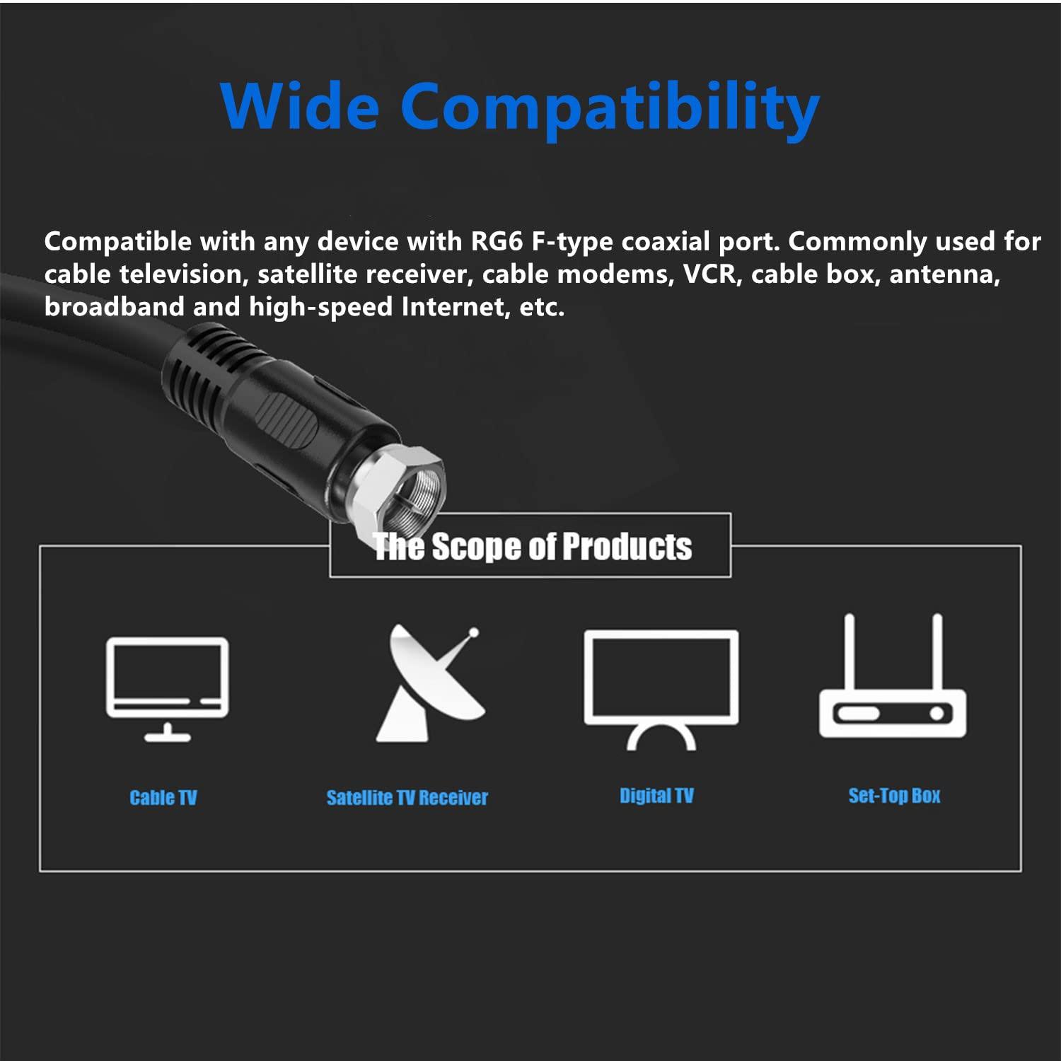 Ullnosoo Short Coaxial Cable, 3ft Coax Cable RG6 F Male to Male Connector Cord 75 Ohm with Coax Female to Female Coupler Adapter UIInosoo for AV, Cable TV, Antenna and Satellite