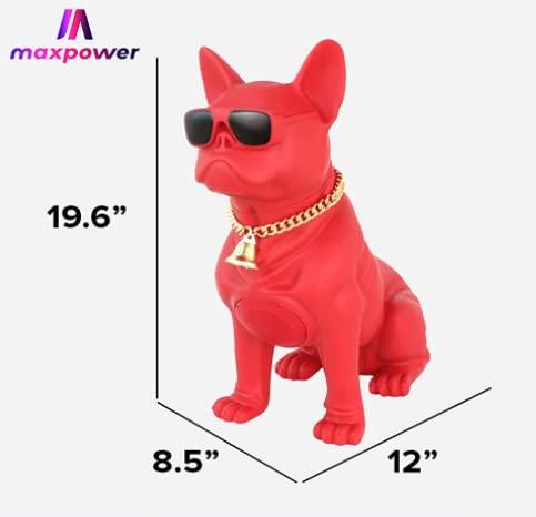 Max Power Max Power Wooof Bulldog Style Bluetooth Speaker System MD566 - Big Size With Glasses and Dog Collar Chain - FM Radio in Red Color